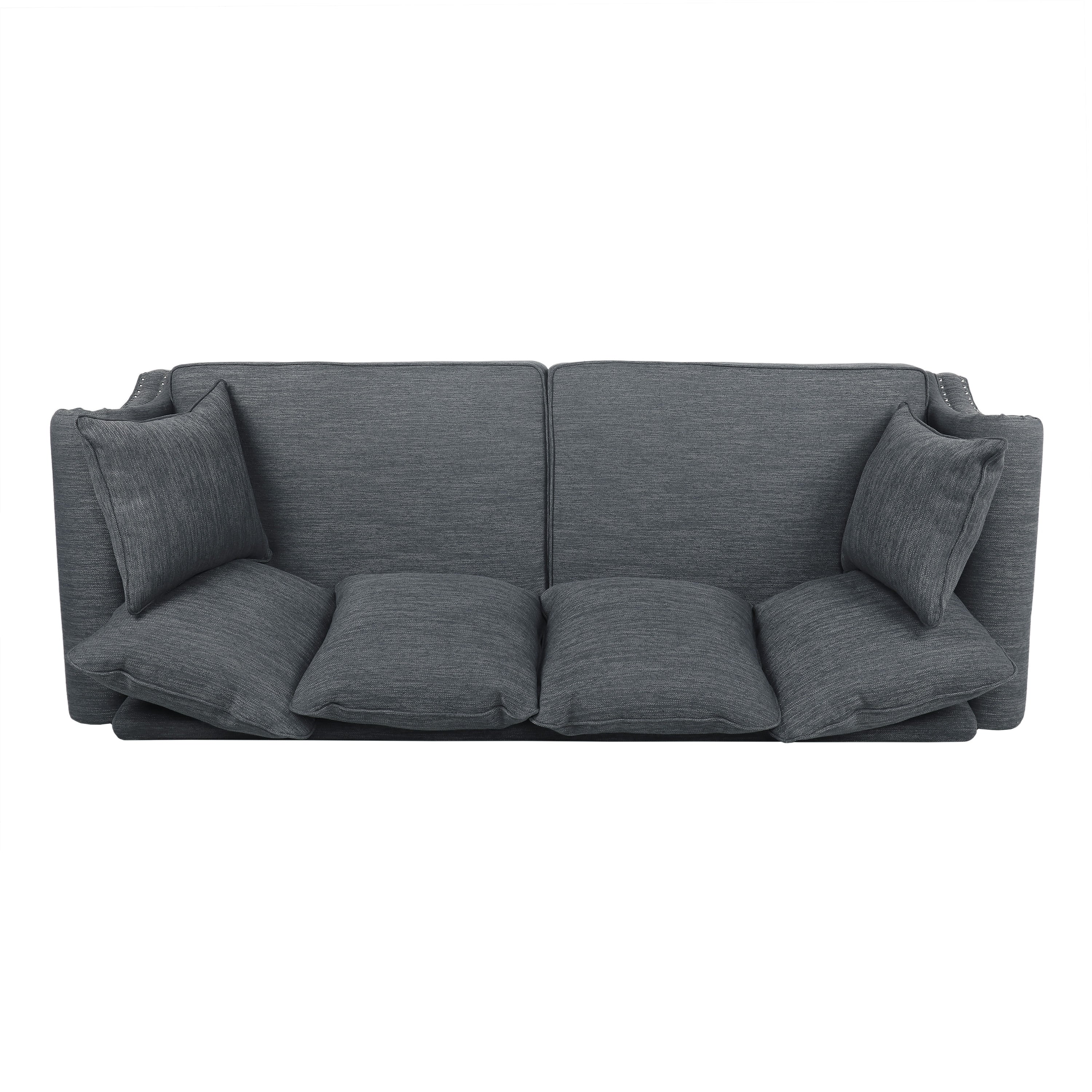 Manbow Fabric Pillowback 3 Seater Sofa with Nailhead Trim by Christopher Knight Home