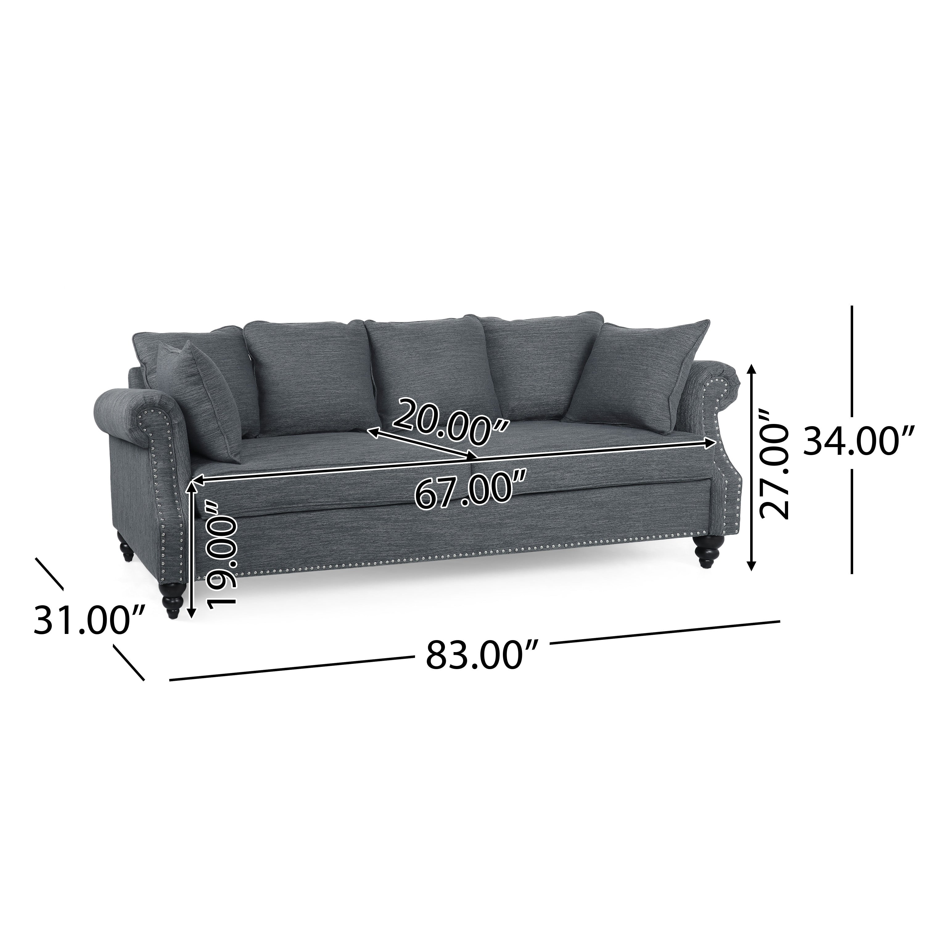 Manbow Fabric Pillowback 3 Seater Sofa with Nailhead Trim by Christopher Knight Home