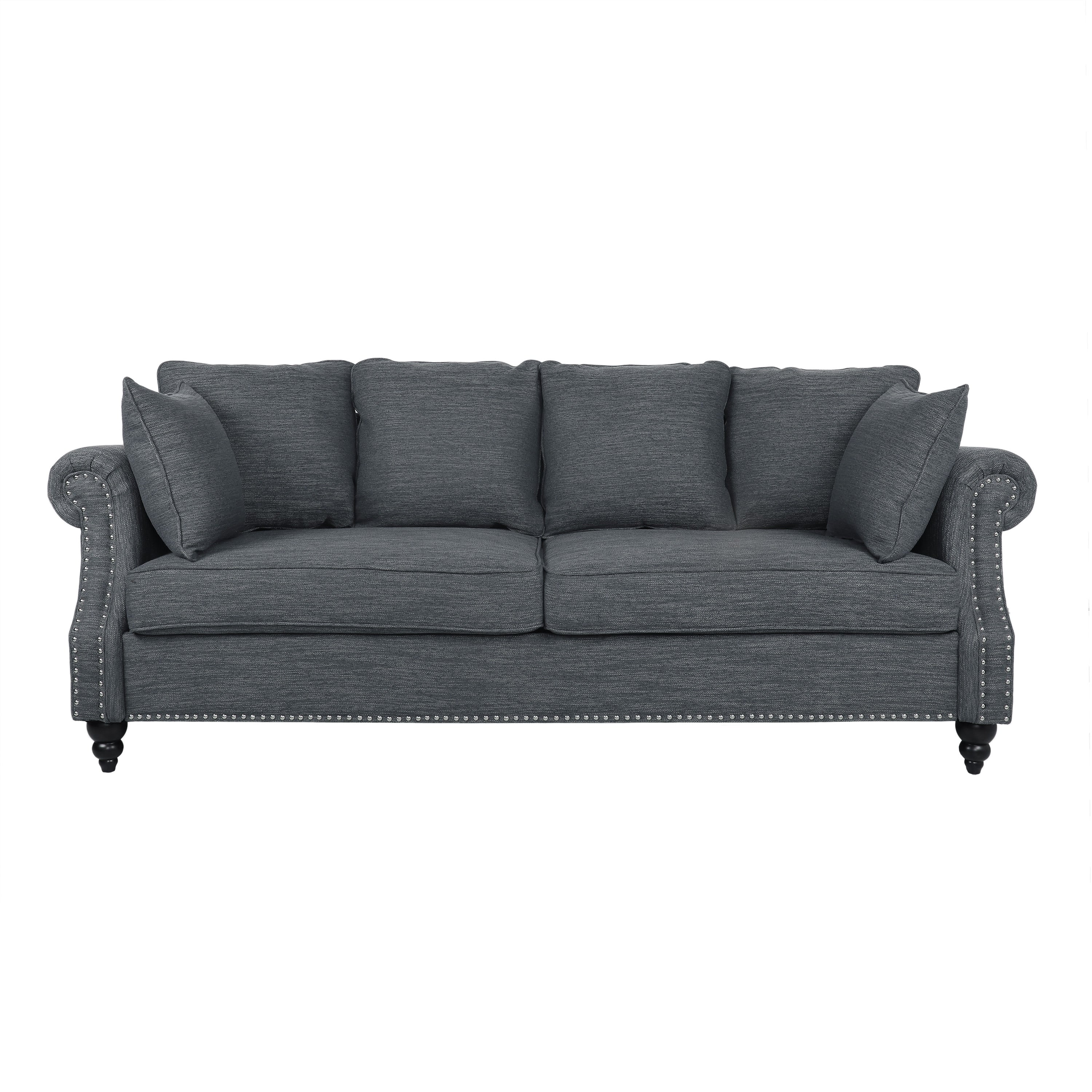 Manbow Fabric Pillowback 3 Seater Sofa with Nailhead Trim by Christopher Knight Home