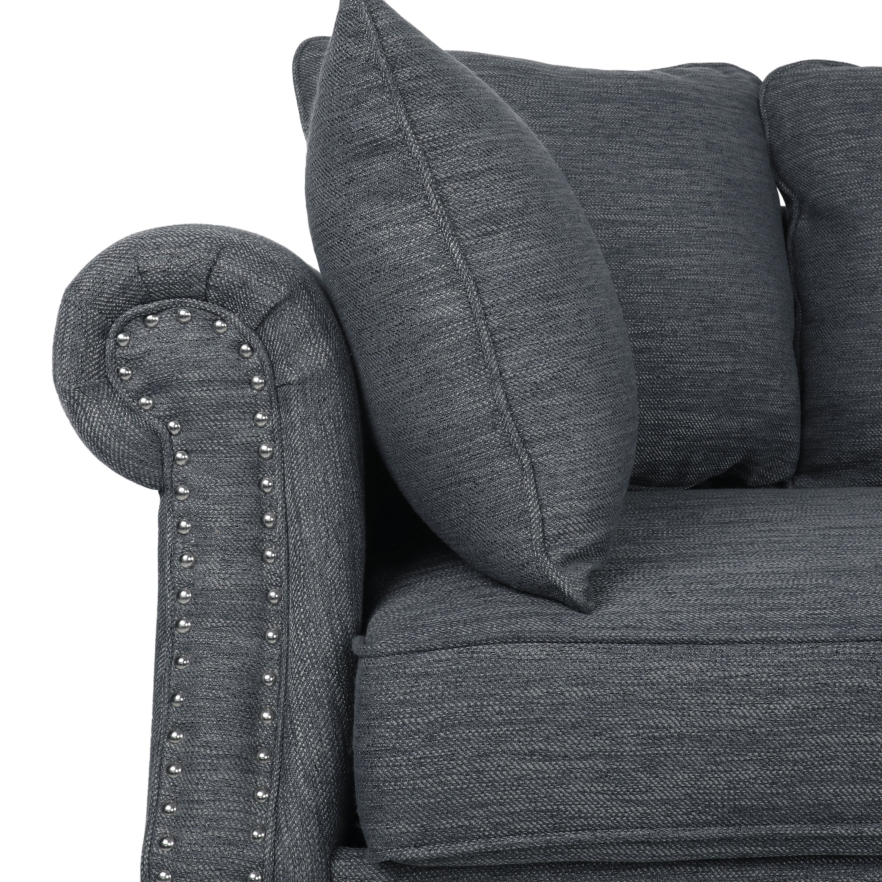 Manbow Fabric Pillowback 3 Seater Sofa with Nailhead Trim by Christopher Knight Home