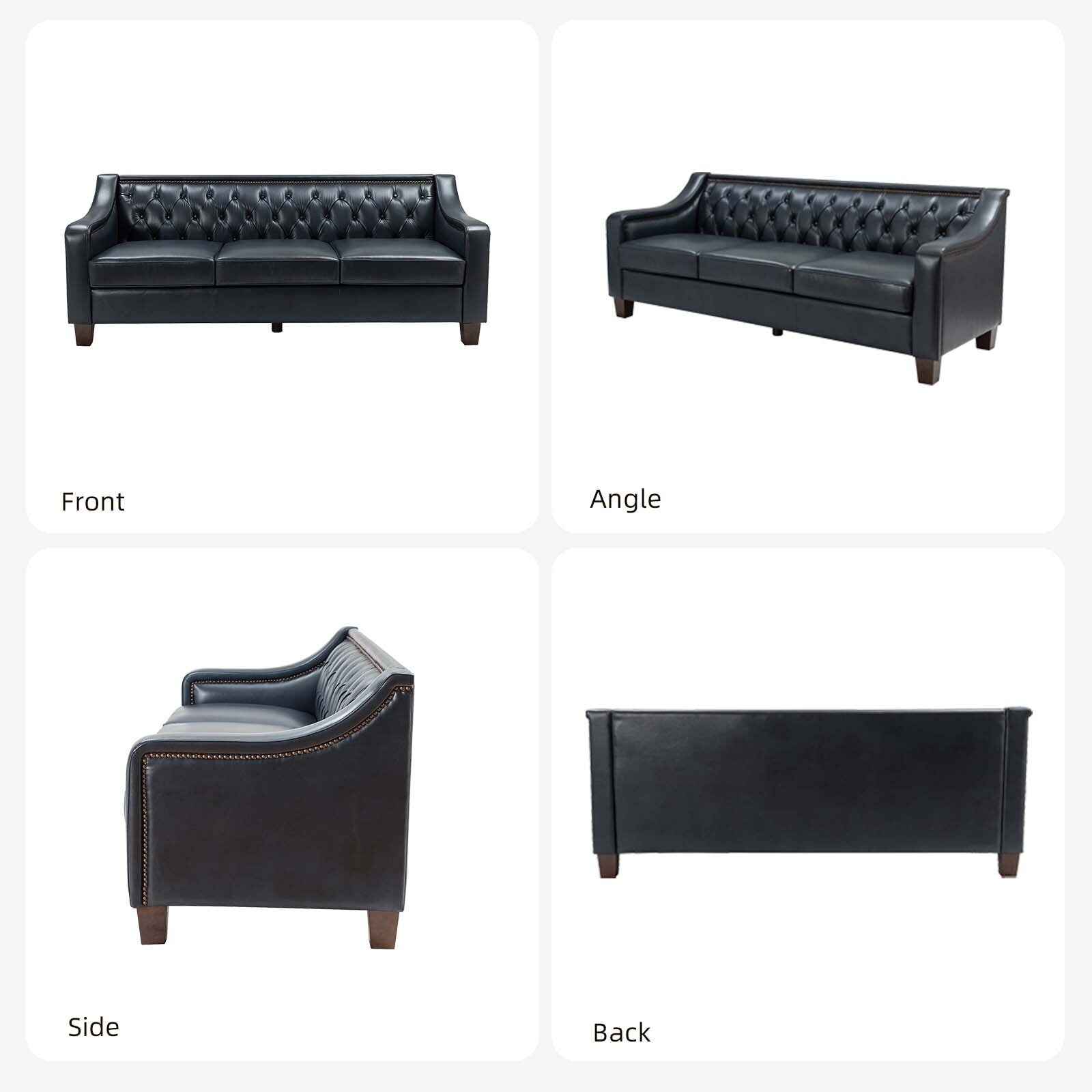 Mateo 82.28 Wide Transitional Genuine Leather Sofa with Nailhead Trim and Button-Tufted Back