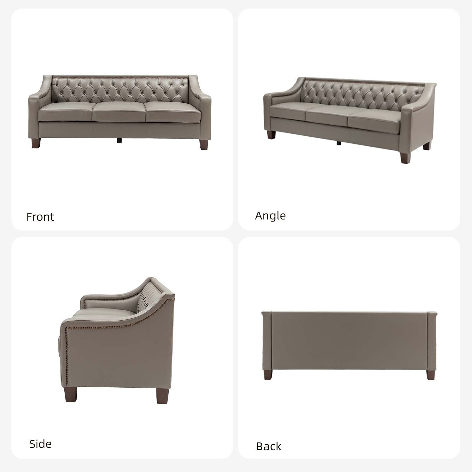 Mateo 82.28 Wide Transitional Genuine Leather Sofa with Nailhead Trim and Button-Tufted Back