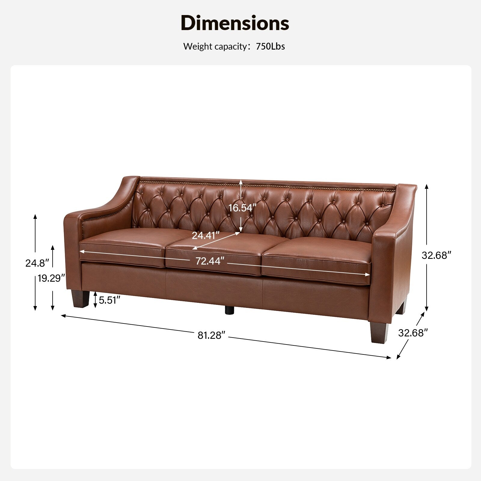 Mateo 82.28 Wide Transitional Genuine Leather Sofa with Nailhead Trim and Button-Tufted Back
