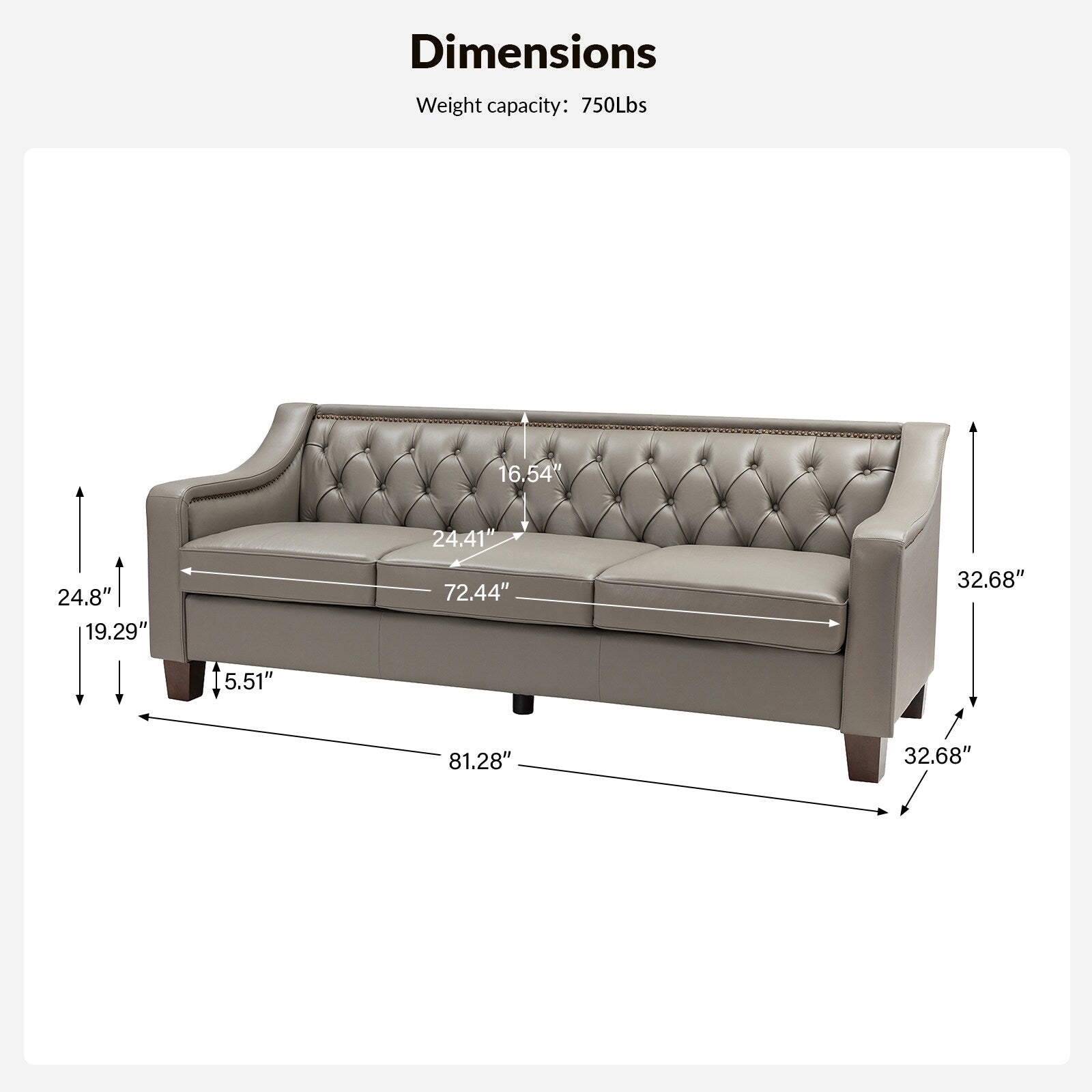 Mateo 82.28 Wide Transitional Genuine Leather Sofa with Nailhead Trim and Button-Tufted Back