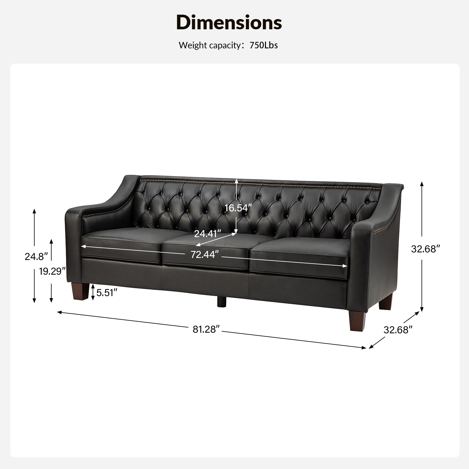 Mateo 82.28 Wide Transitional Genuine Leather Sofa with Nailhead Trim and Button-Tufted Back