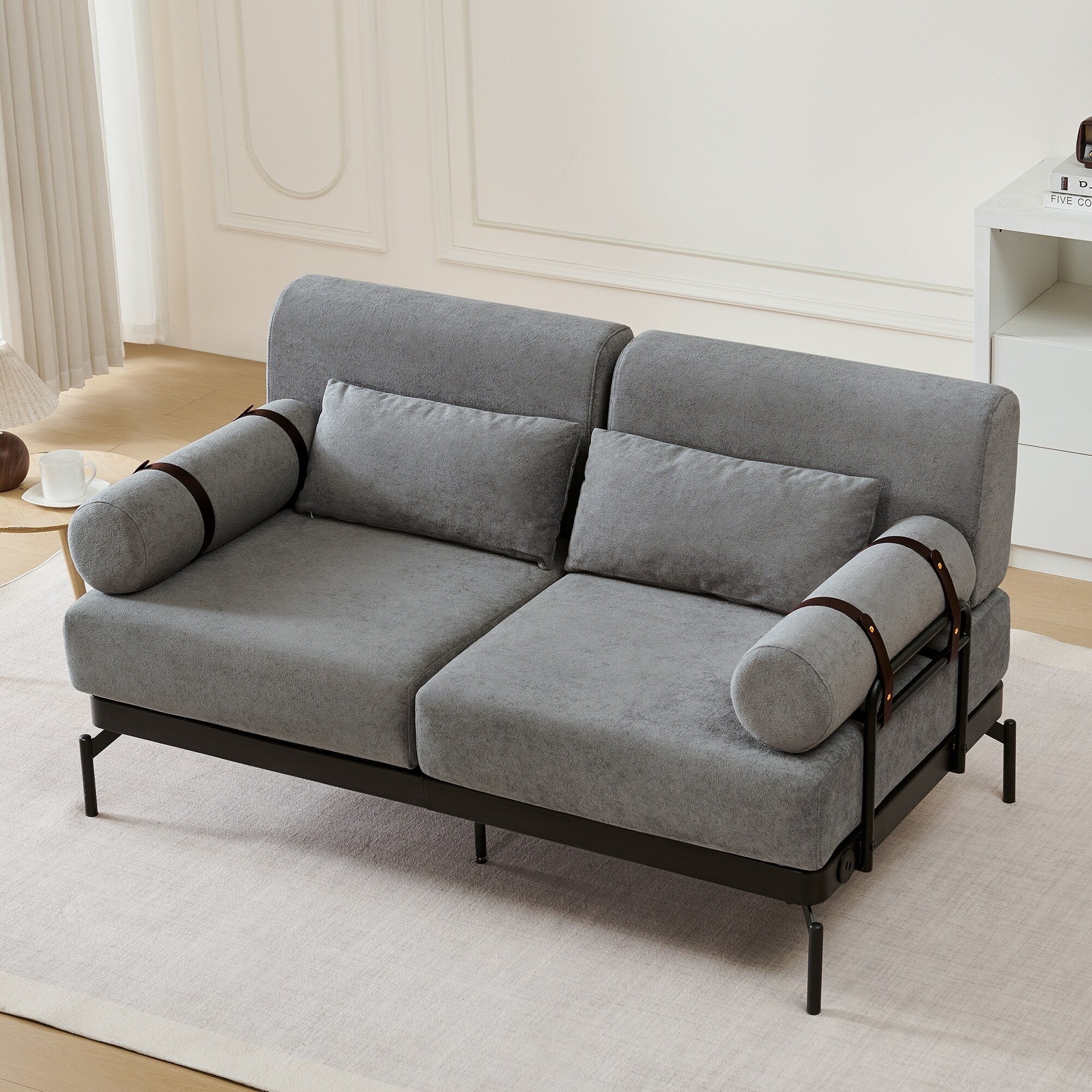 Modern Loveseat Sofa 59 Sofa Couch 2-Seater Sofa with Flexible USB Ports , Unique Cylindrical Armrests for Living Room, Grey