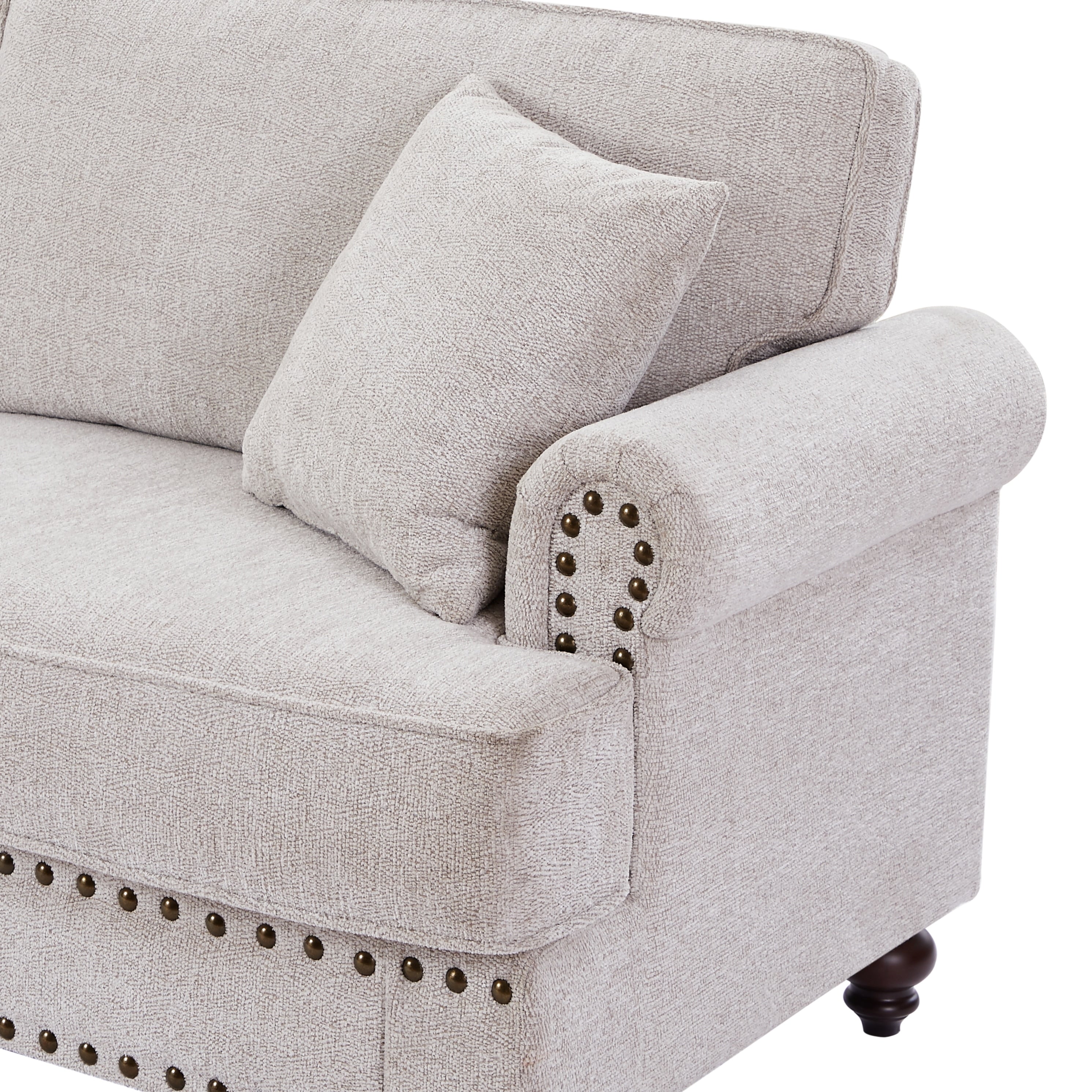 Modern Sleeper Sofa Chenille Fabric Sofa Couch with Nailhead Trim Couch and Lumbar Pillows, Rolled Arms Lounge Settee