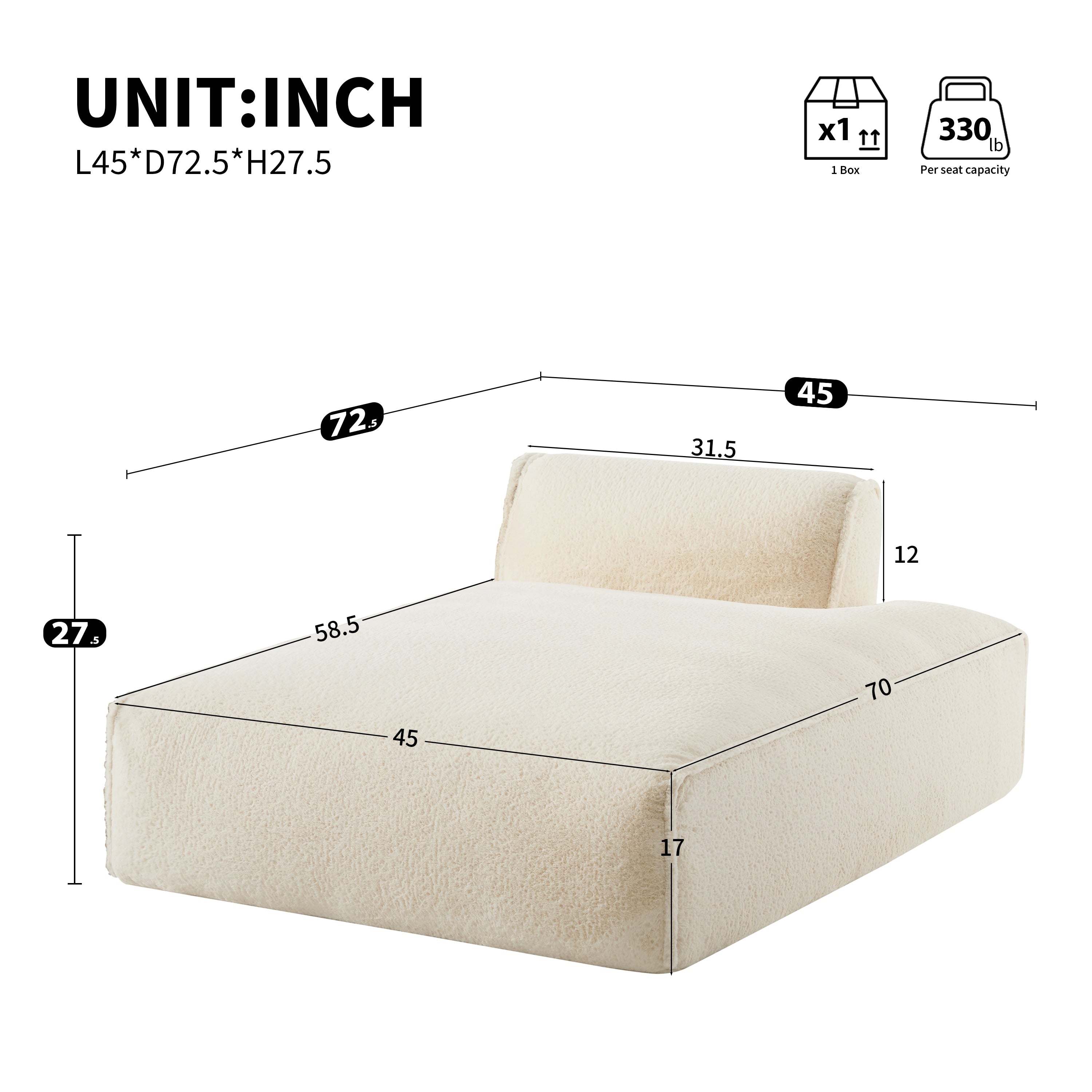 Modular 72-Inch Fully Compressed Sofa Bed with Frameless Design for Living Room, No Assembly Required
