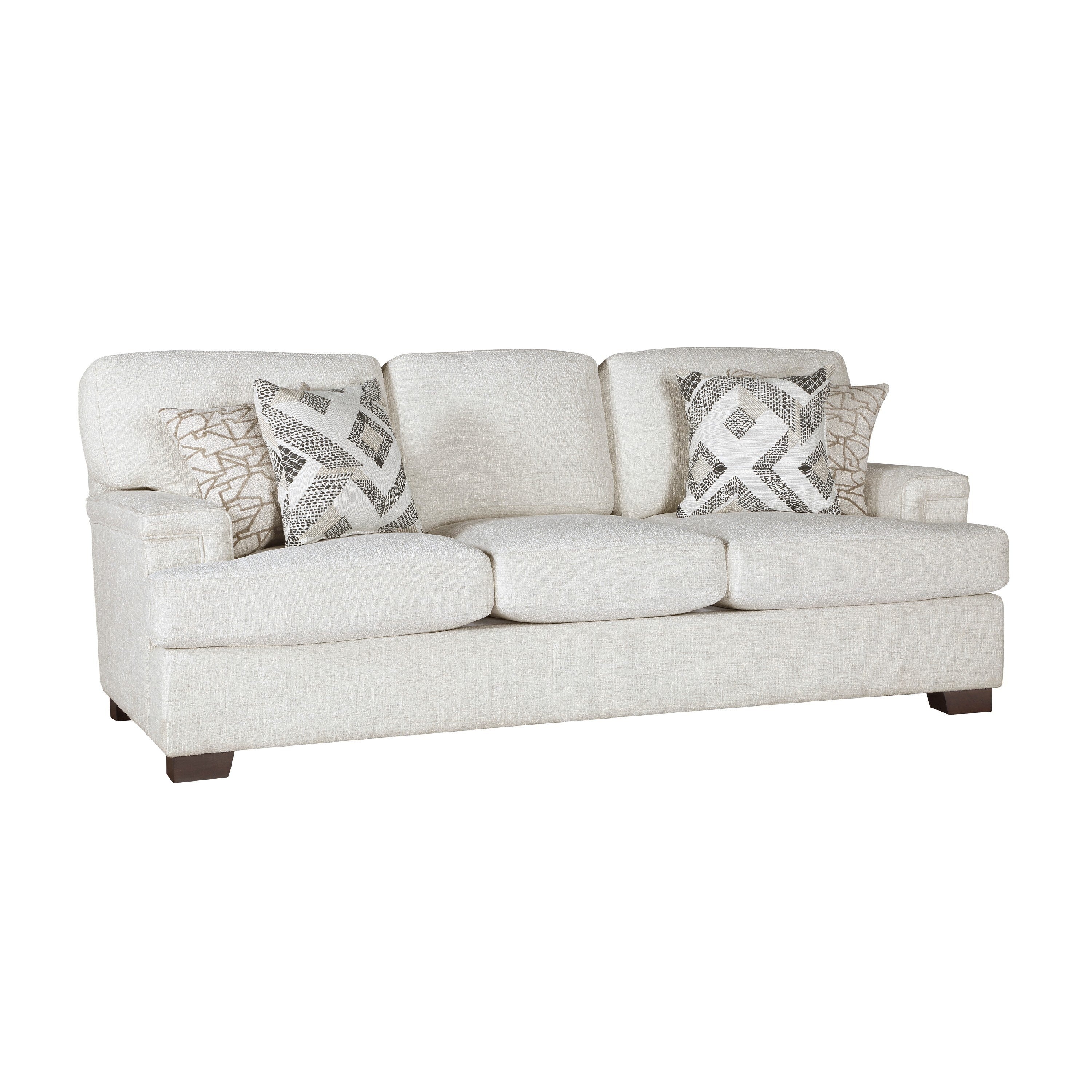 Osy Sofa with 4 Accent Pillows, 91 Inch, Soft Ivory Chenille