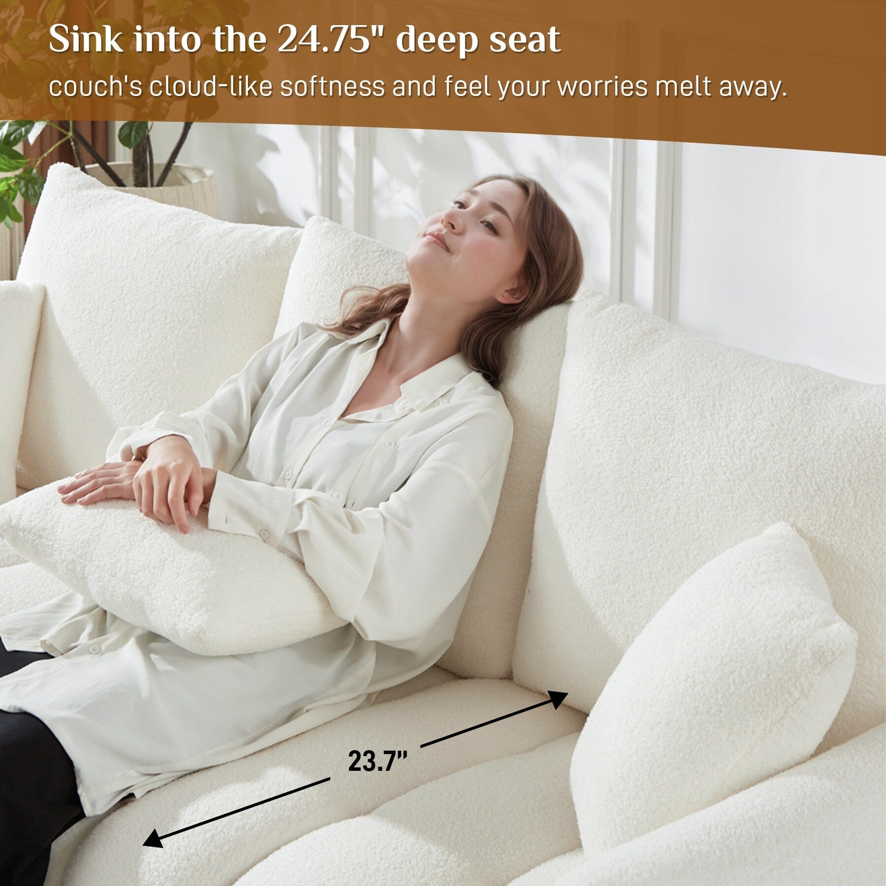 Ouyessir Overstuffed Upholstered Deep Seat Soft Fabric Sofa with 3 Pillows