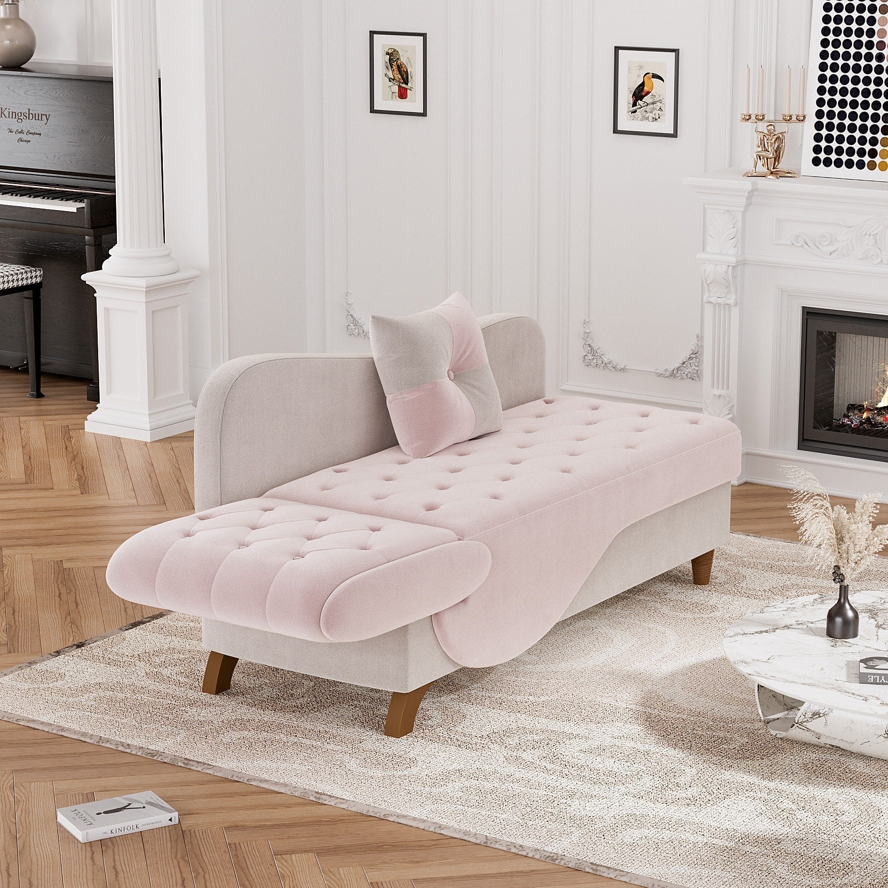 Ouyessir Upholstered Storage Chaise Lounge Chair with Left Armrest & Lumbar Pillow