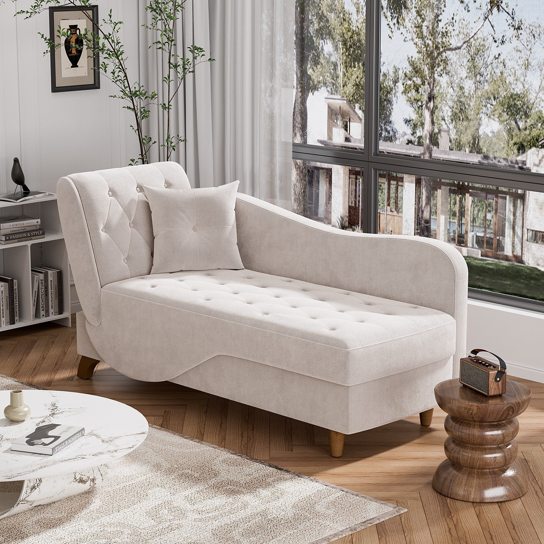Ouyessir Upholstered Storage Chaise Lounge Chair with Left Armrest & Lumbar Pillow