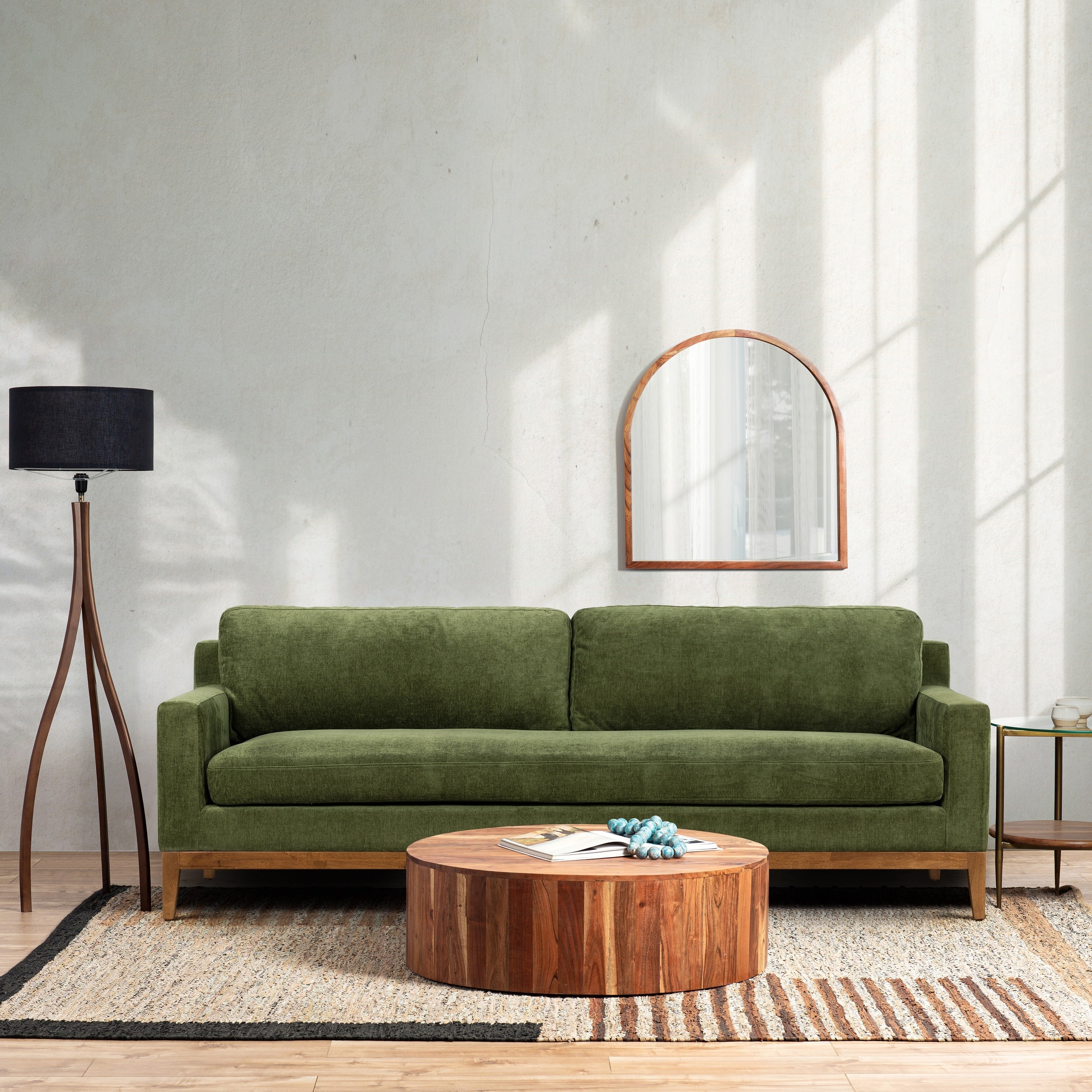 Poly & Bark Zyon 90 Sofa in Distressed Green Velvet