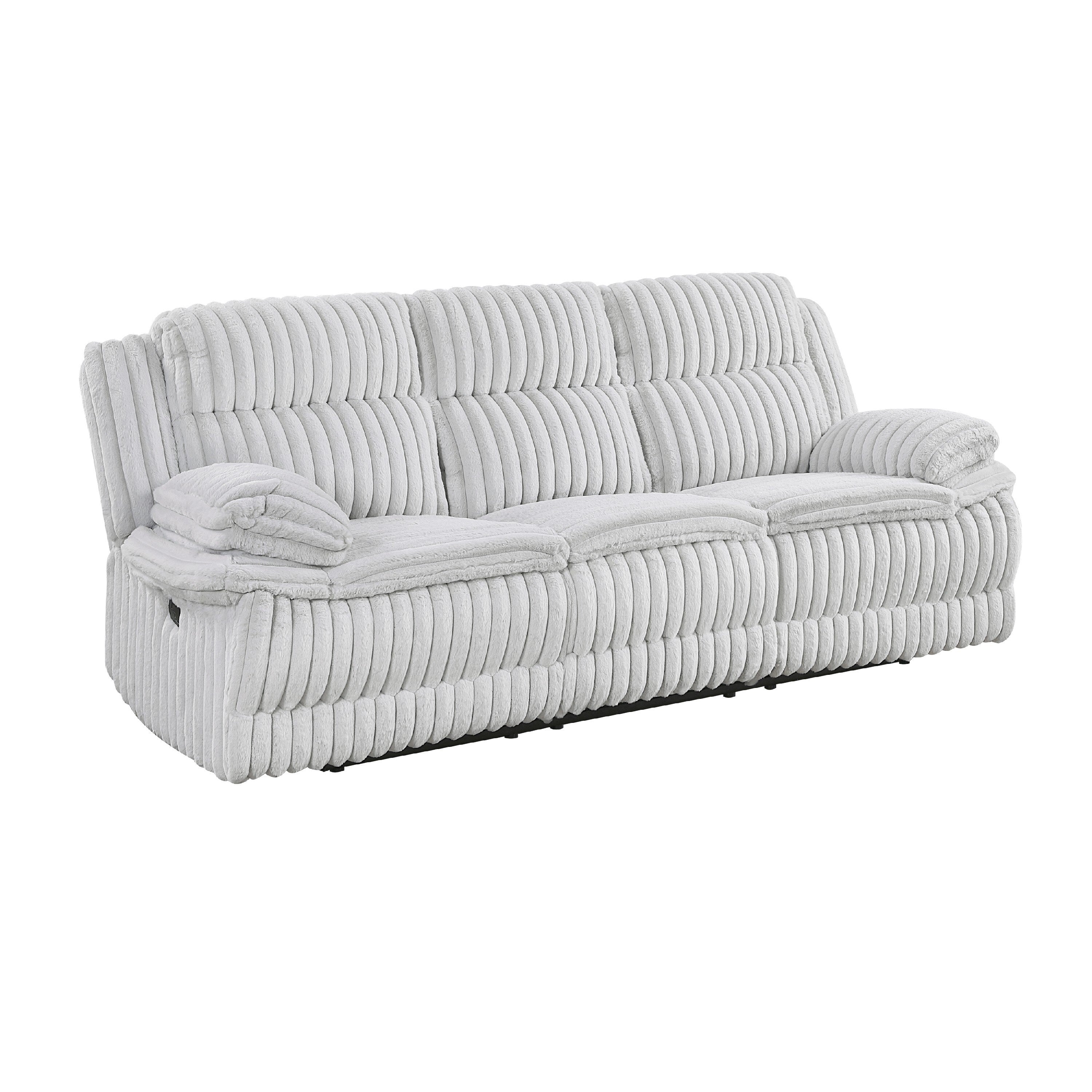 Rexy Manual Double Recliner Sofa, Textured Light Gray Corduroy 95 Inch