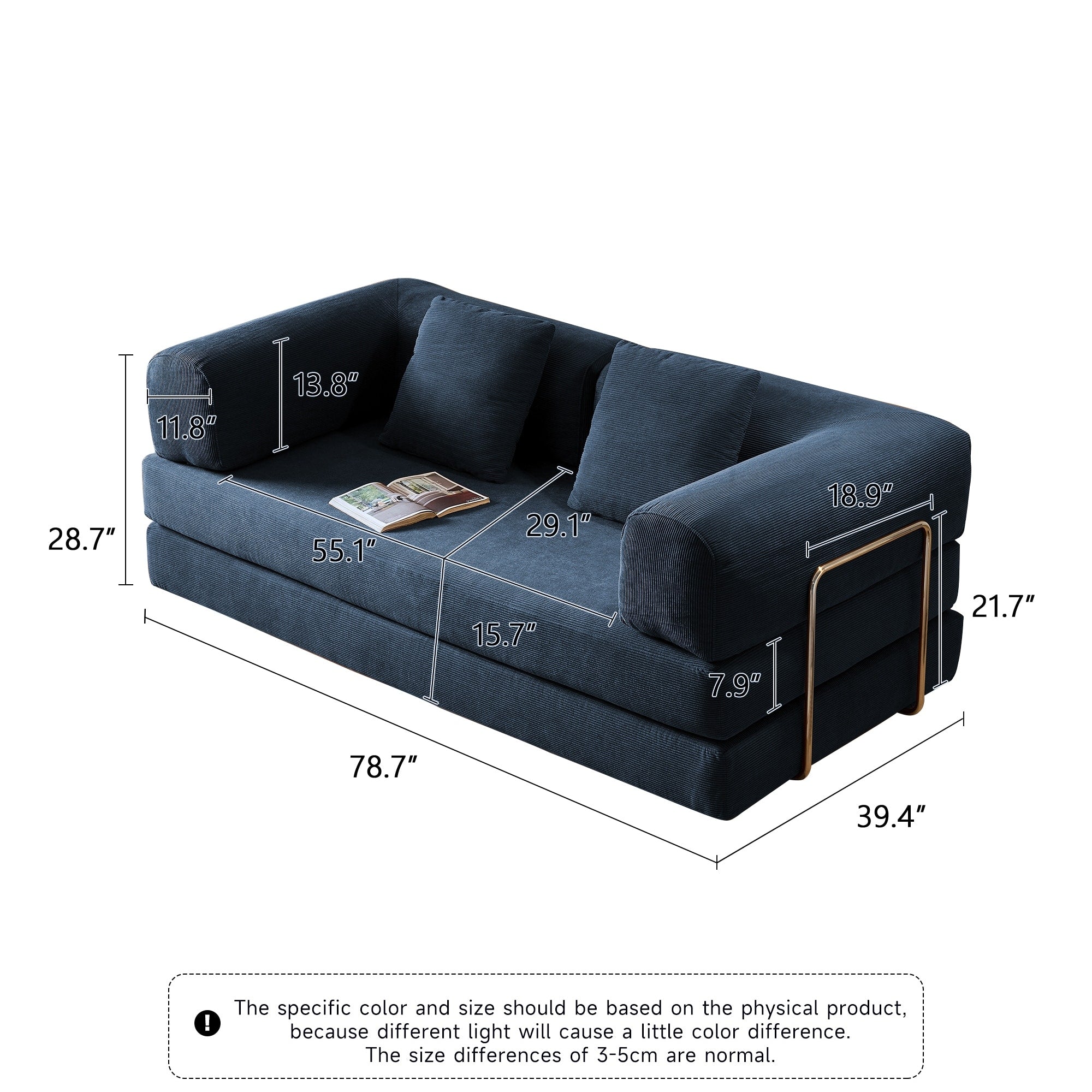 Romision Round Arm Corduroy Fabric Convertible Sleeper Rectangle Sofa