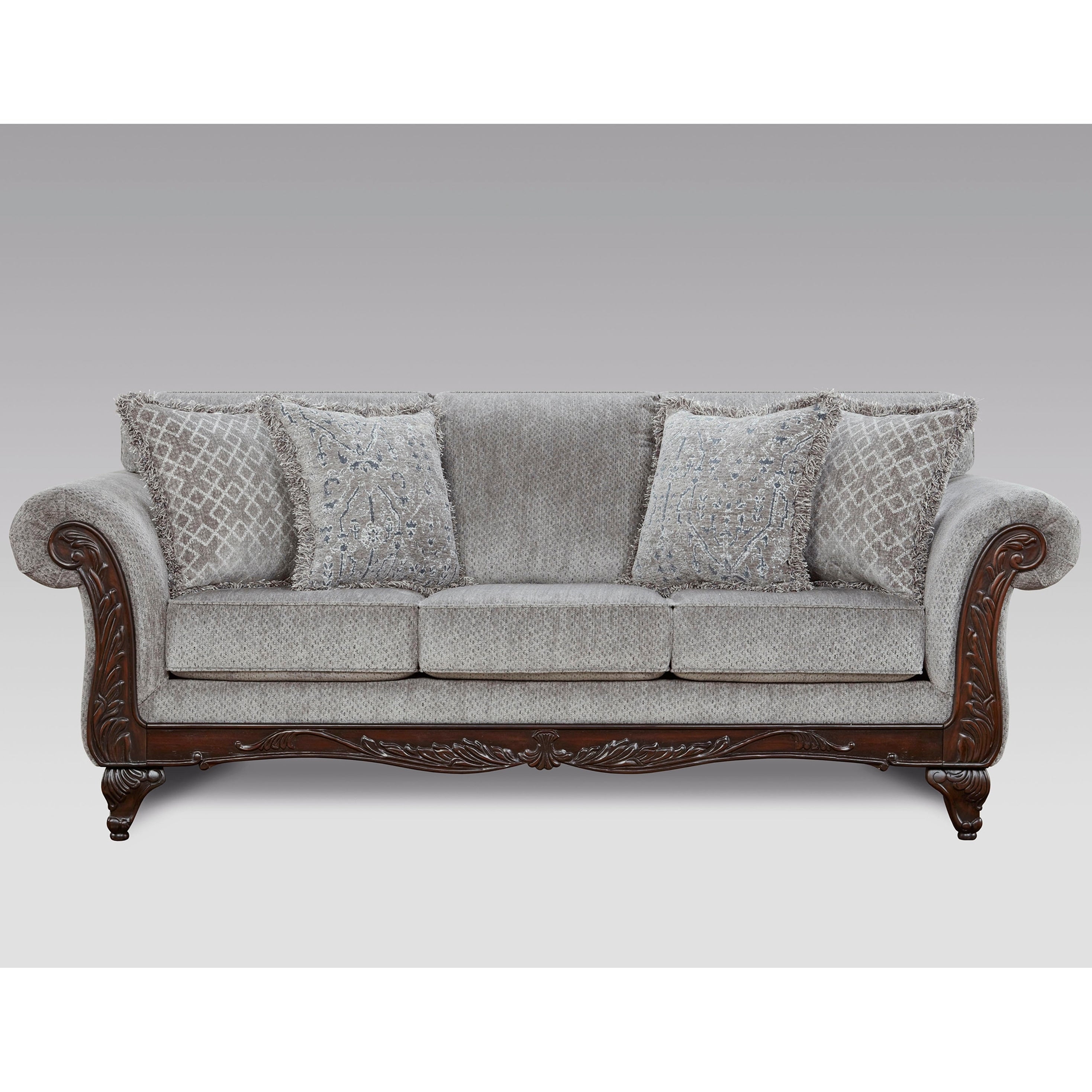 Roundhill Furniture Hernen Carved Wood Frame Sofa