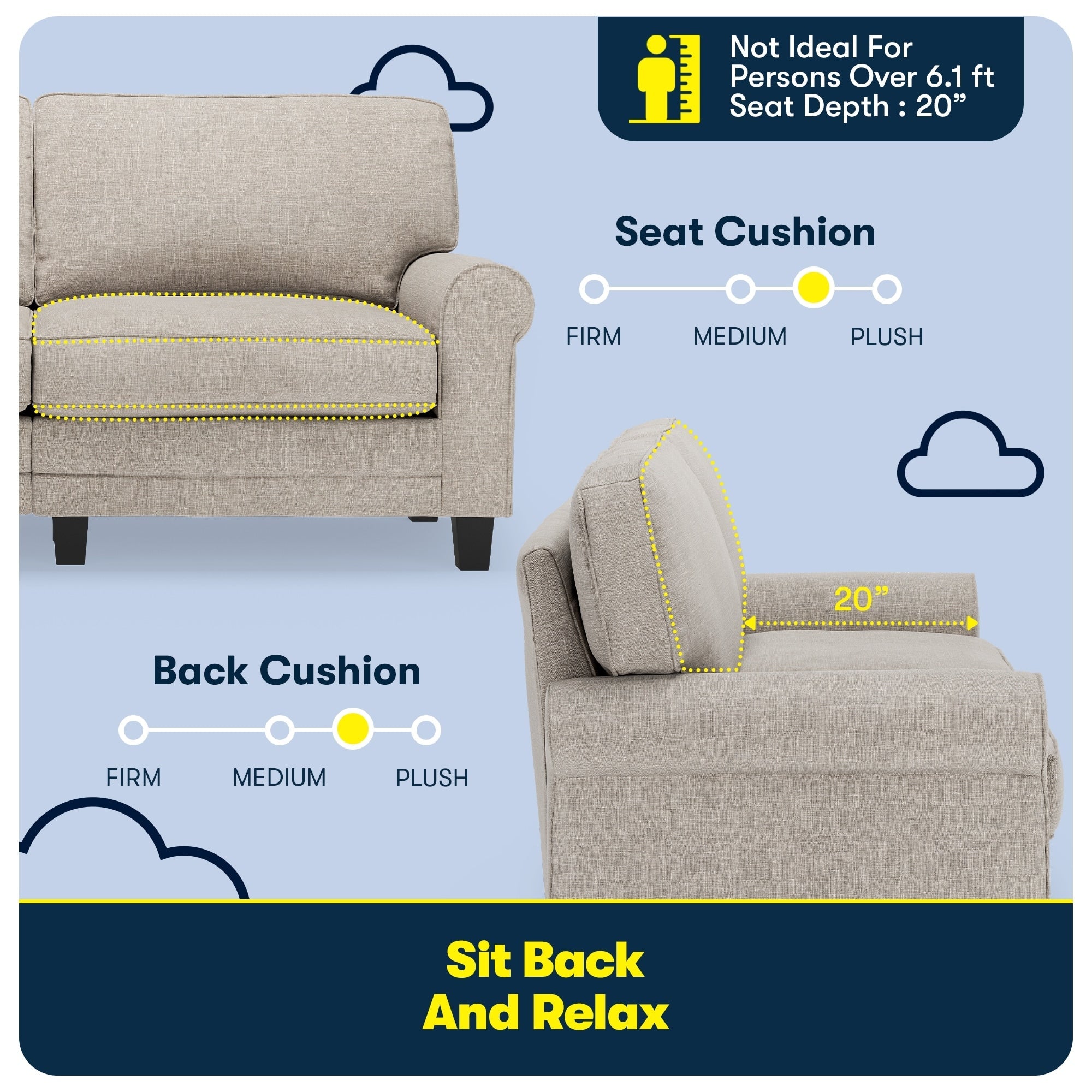 Serta Copenhagen 73 Rolled Arm Sofa, Easy Care Polyester, Soft Pillow Back, Pocket Coil Seat Cushions