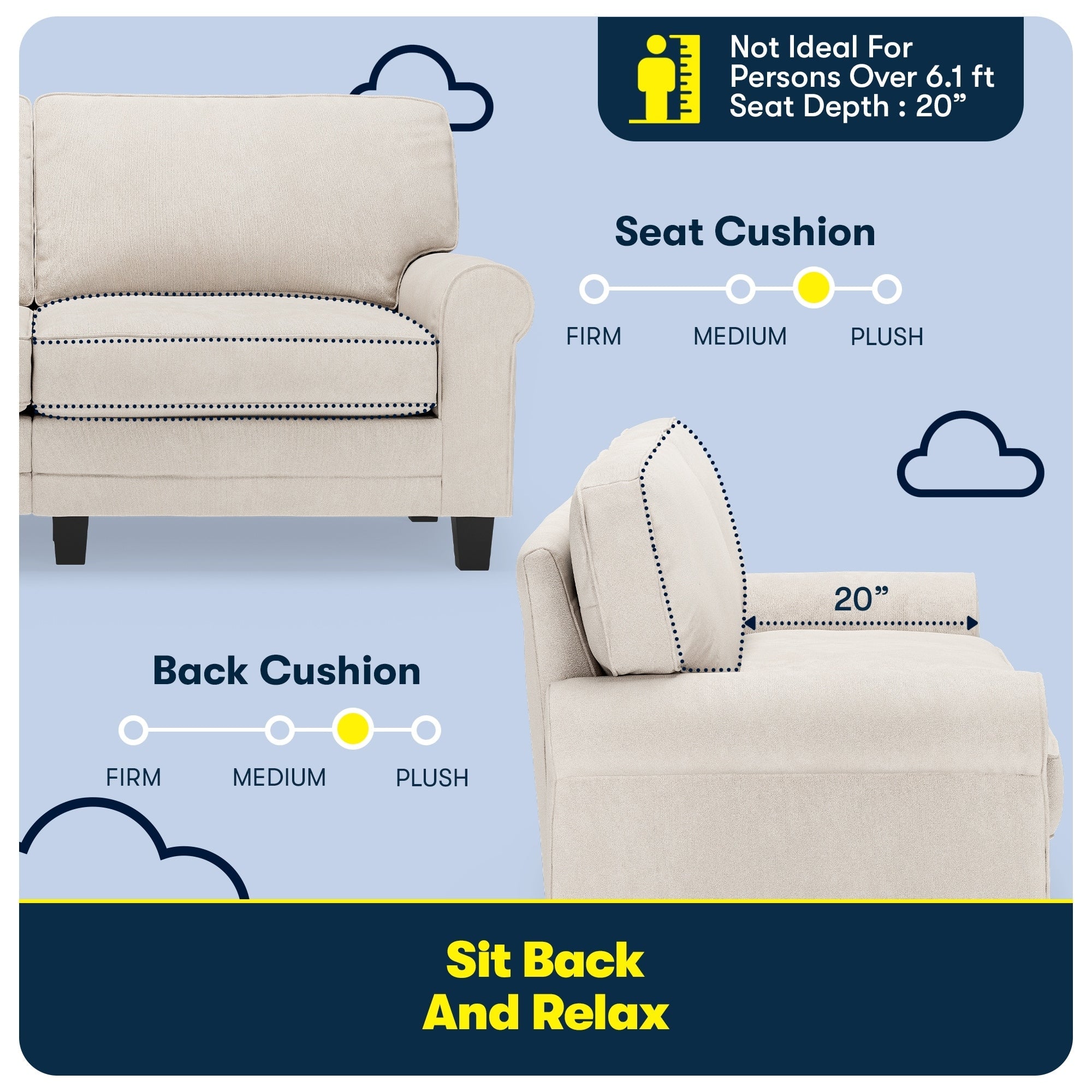 Serta Copenhagen 73 Rolled Arm Sofa, Easy Care Polyester, Soft Pillow Back, Pocket Coil Seat Cushions