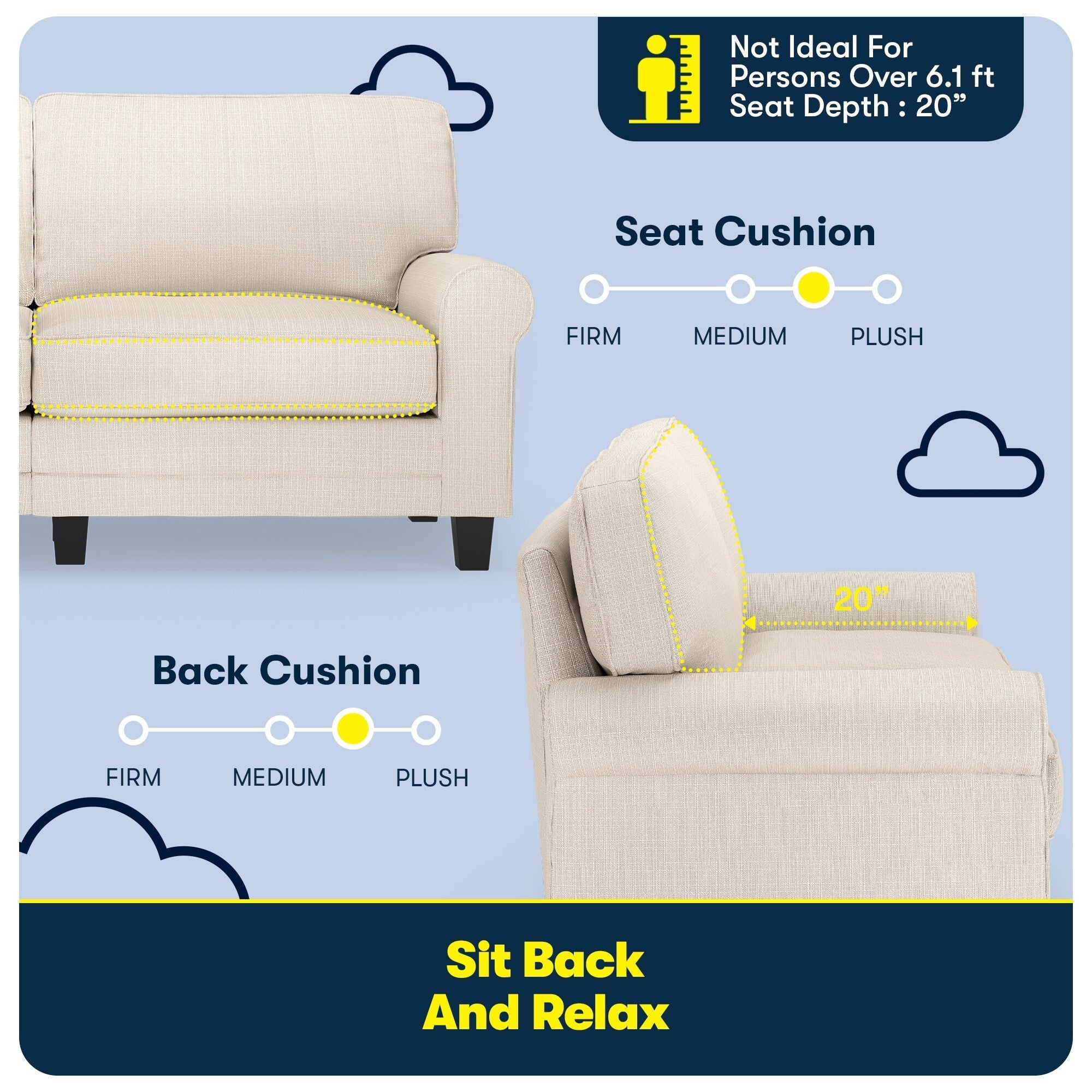 Serta Copenhagen 73 Rolled Arm Sofa, Easy Care Polyester, Soft Pillow Back, Pocket Coil Seat Cushions