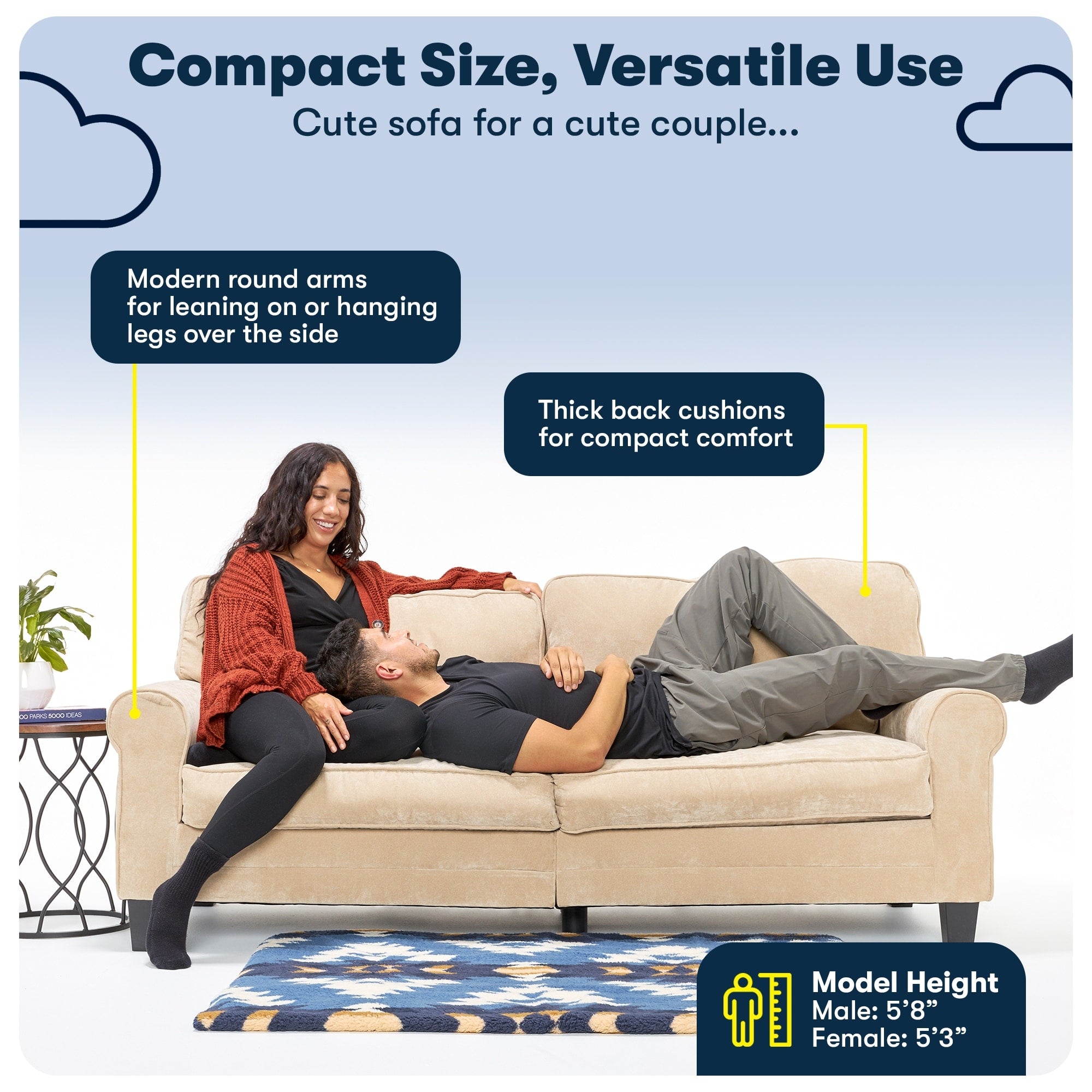 Serta Copenhagen 78 Rolled Arm Sofa, Easy Care Polyester, Soft Pillow Back, Pocket Coil Seat Cushions