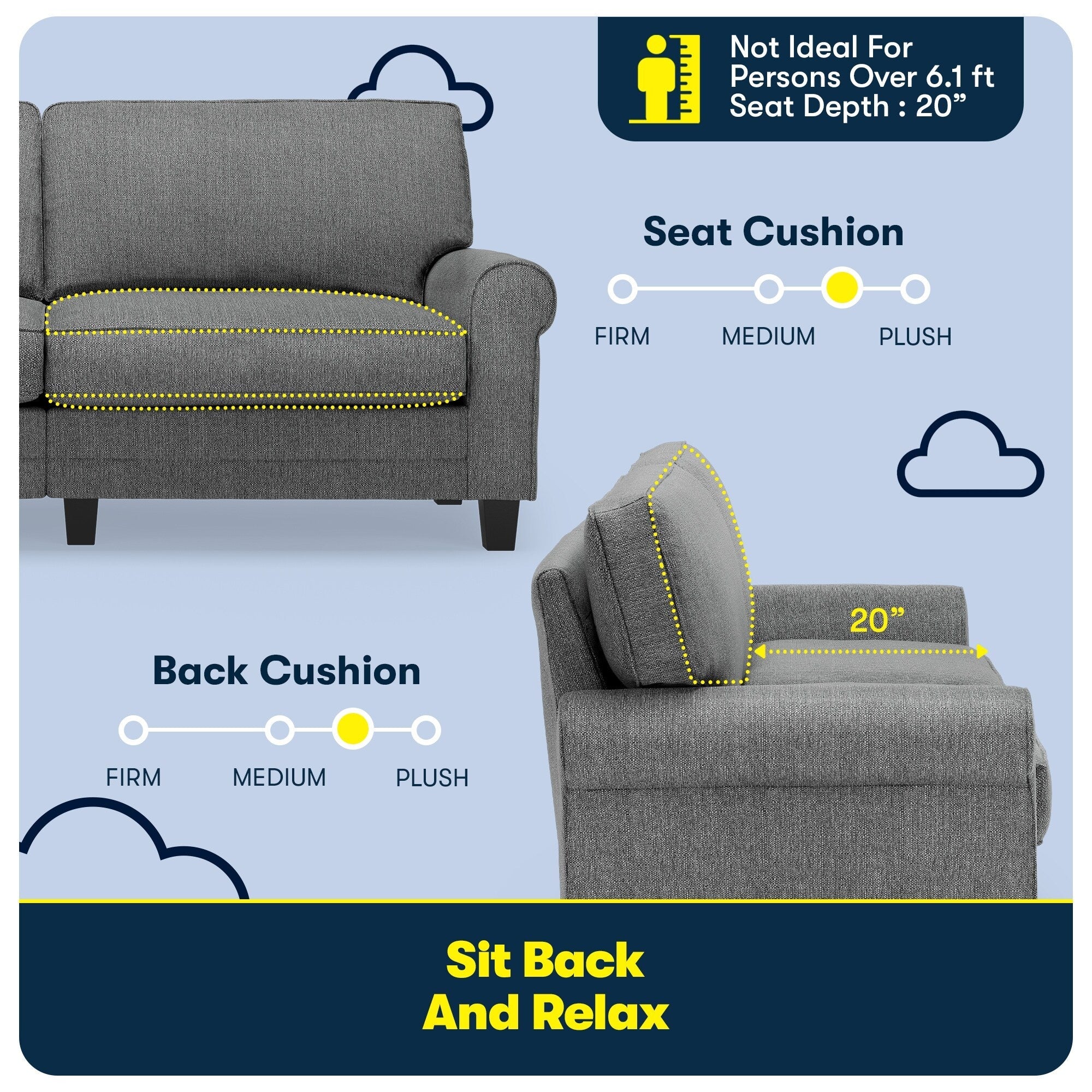 Serta Copenhagen 78 Rolled Arm Sofa, Easy Care Polyester, Soft Pillow Back, Pocket Coil Seat Cushions