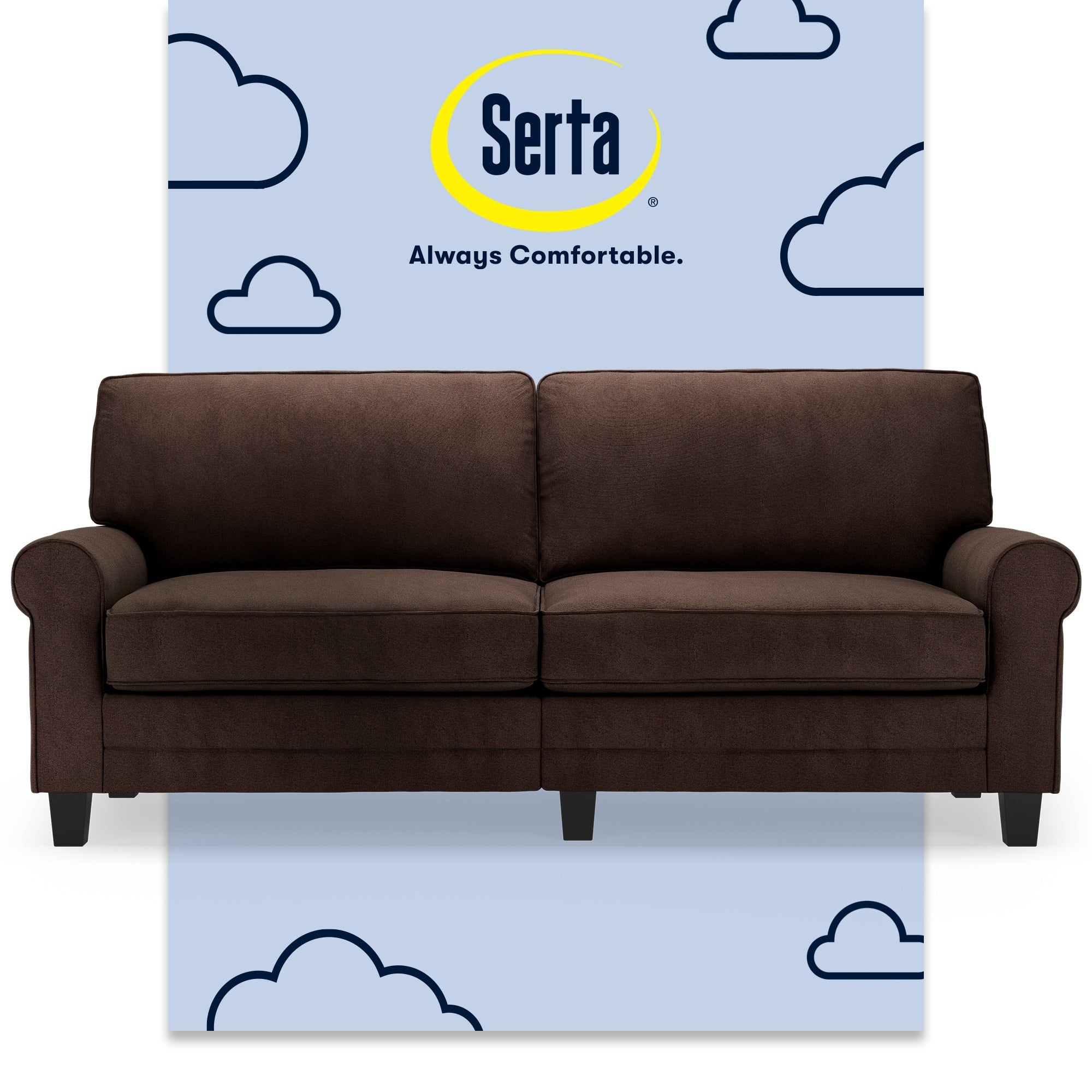 Serta Copenhagen 78 Rolled Arm Sofa, Easy Care Polyester, Soft Pillow Back, Pocket Coil Seat Cushions