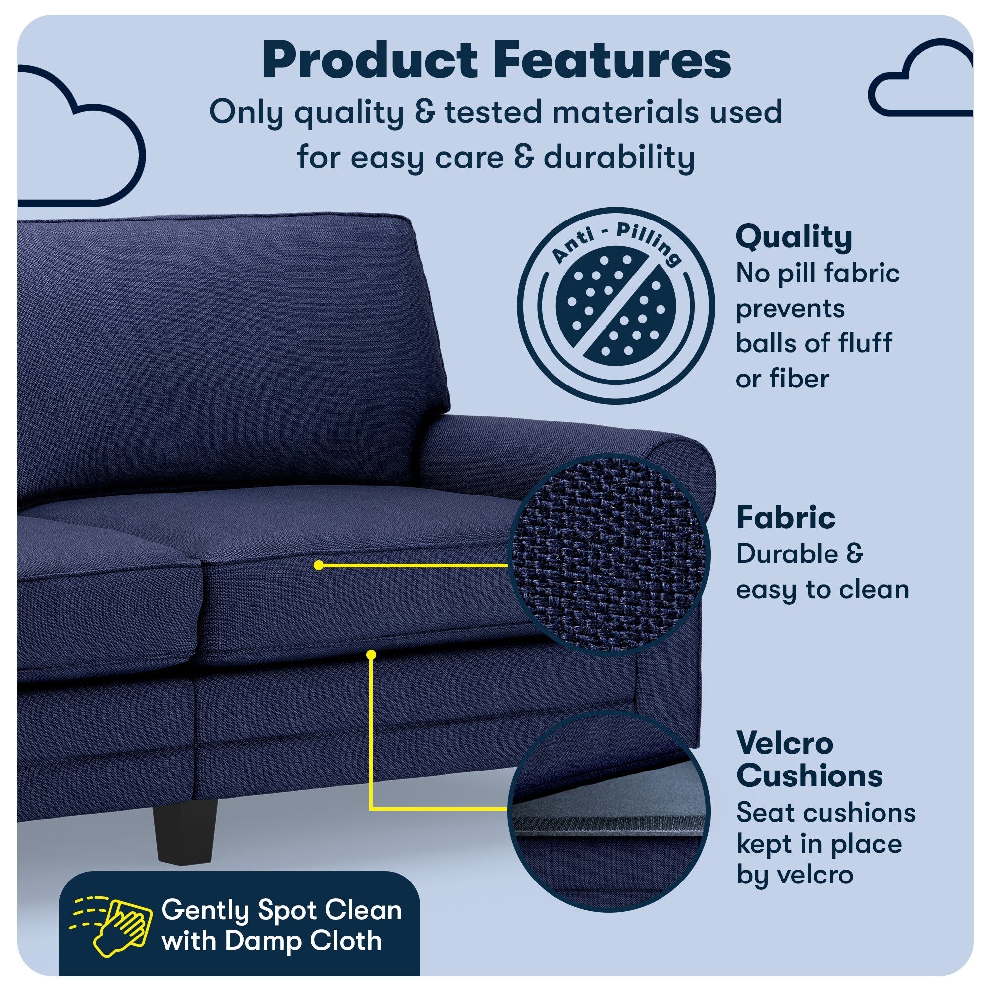 Serta Copenhagen 78 Rolled Arm Sofa, Easy Care Polyester, Soft Pillow Back, Pocket Coil Seat Cushions