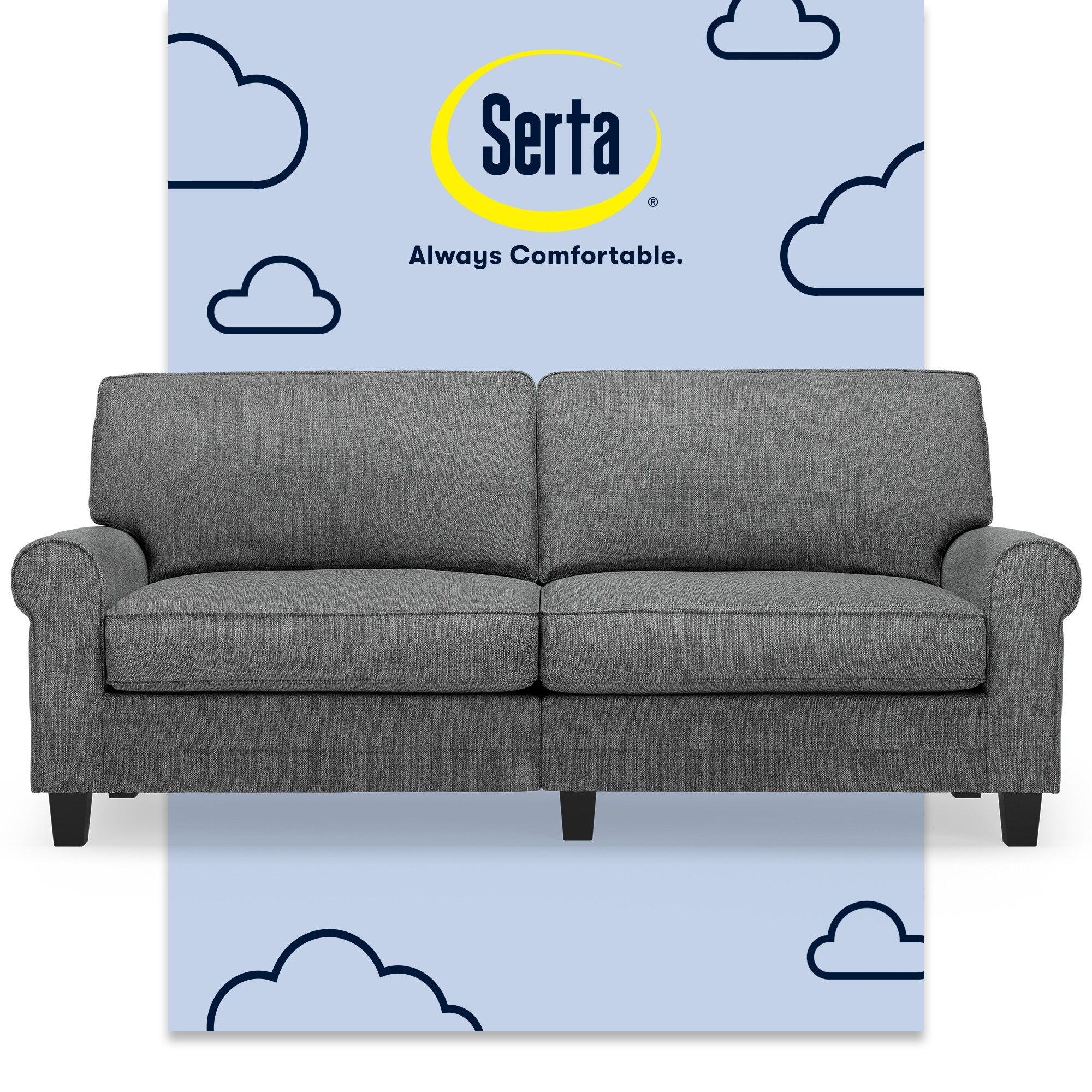 Serta Copenhagen 78 Rolled Arm Sofa, Easy Care Polyester, Soft Pillow Back, Pocket Coil Seat Cushions