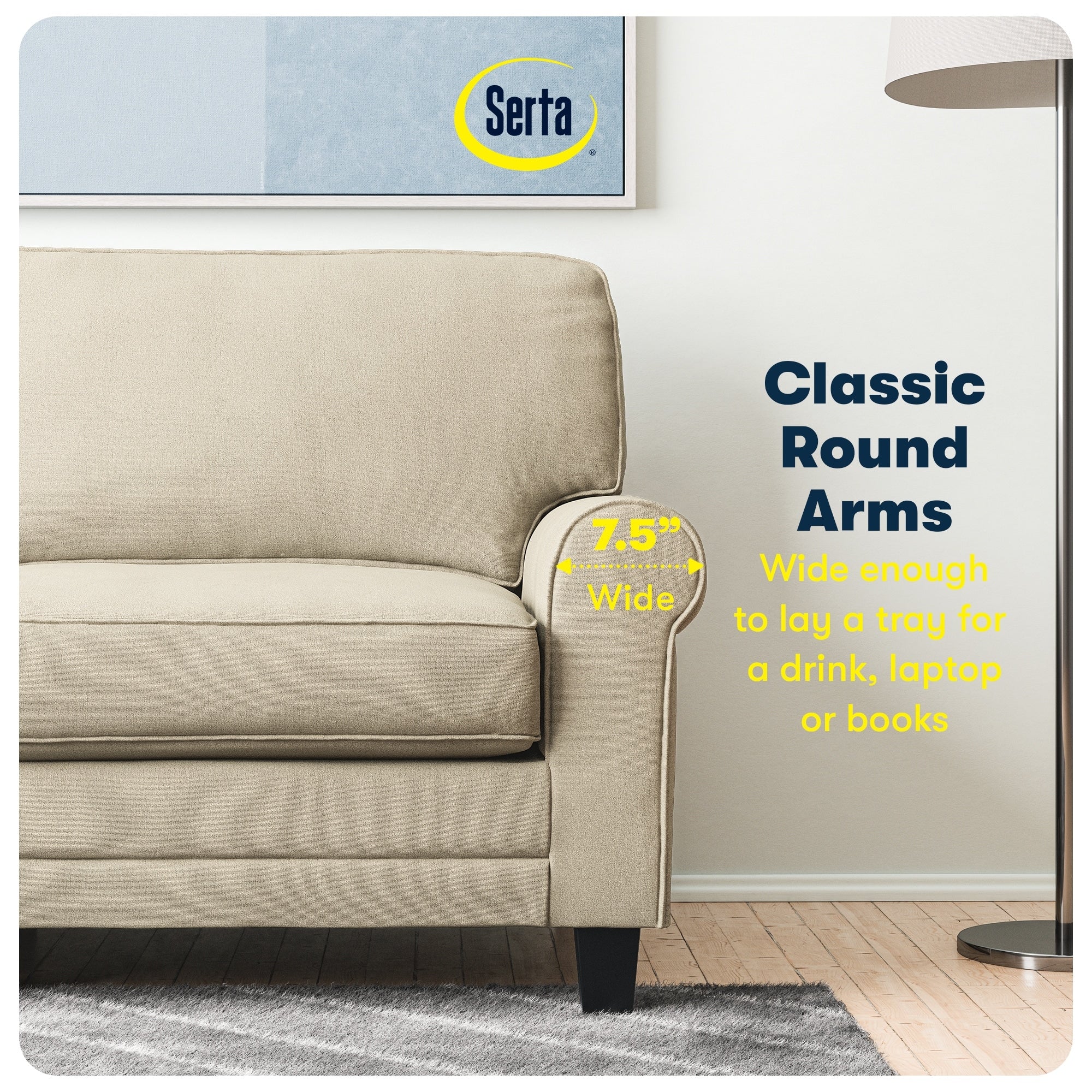 Serta Copenhagen 78 Rolled Arm Sofa, Easy Care Polyester, Soft Pillow Back, Pocket Coil Seat Cushions