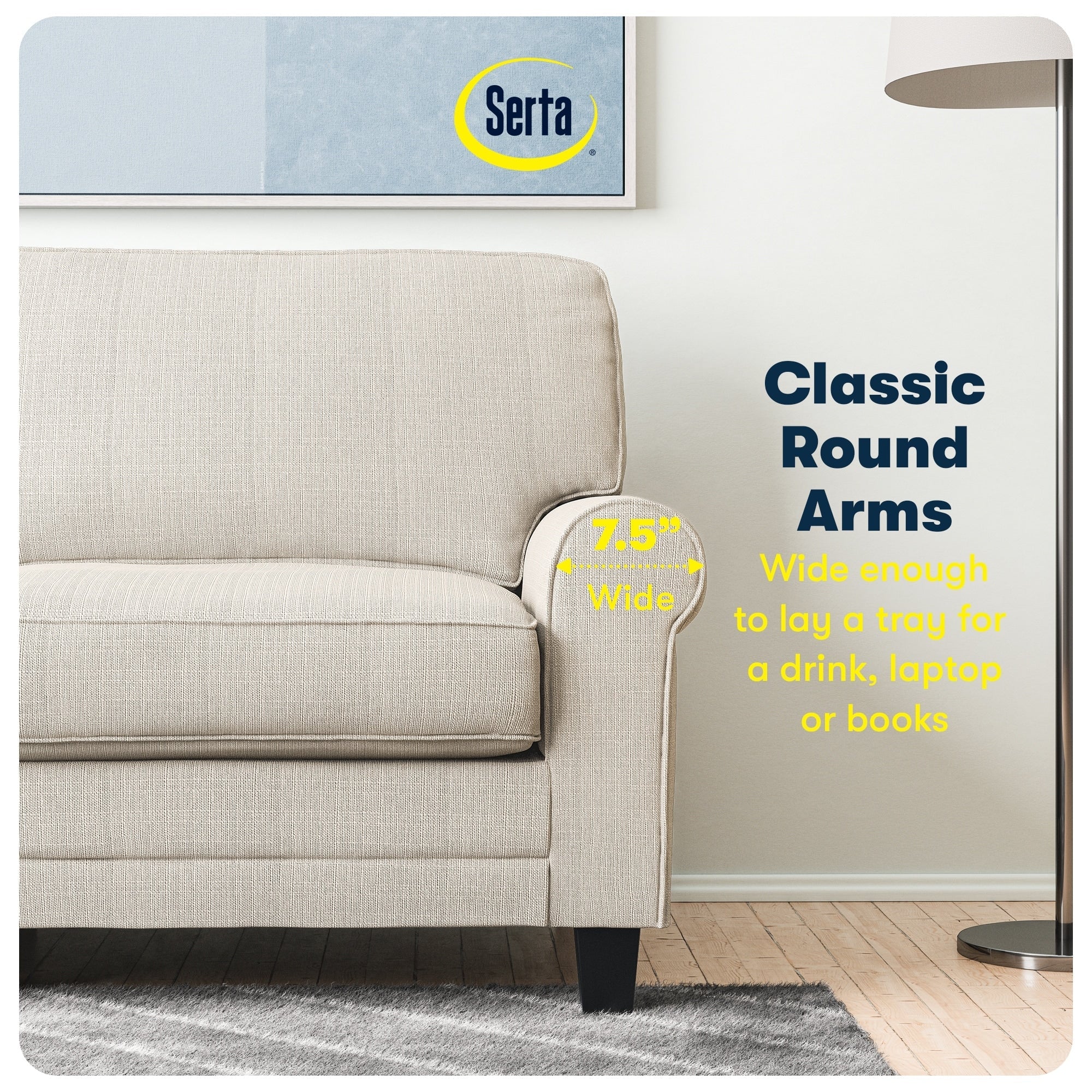 Serta Copenhagen 78 Rolled Arm Sofa, Easy Care Polyester, Soft Pillow Back, Pocket Coil Seat Cushions