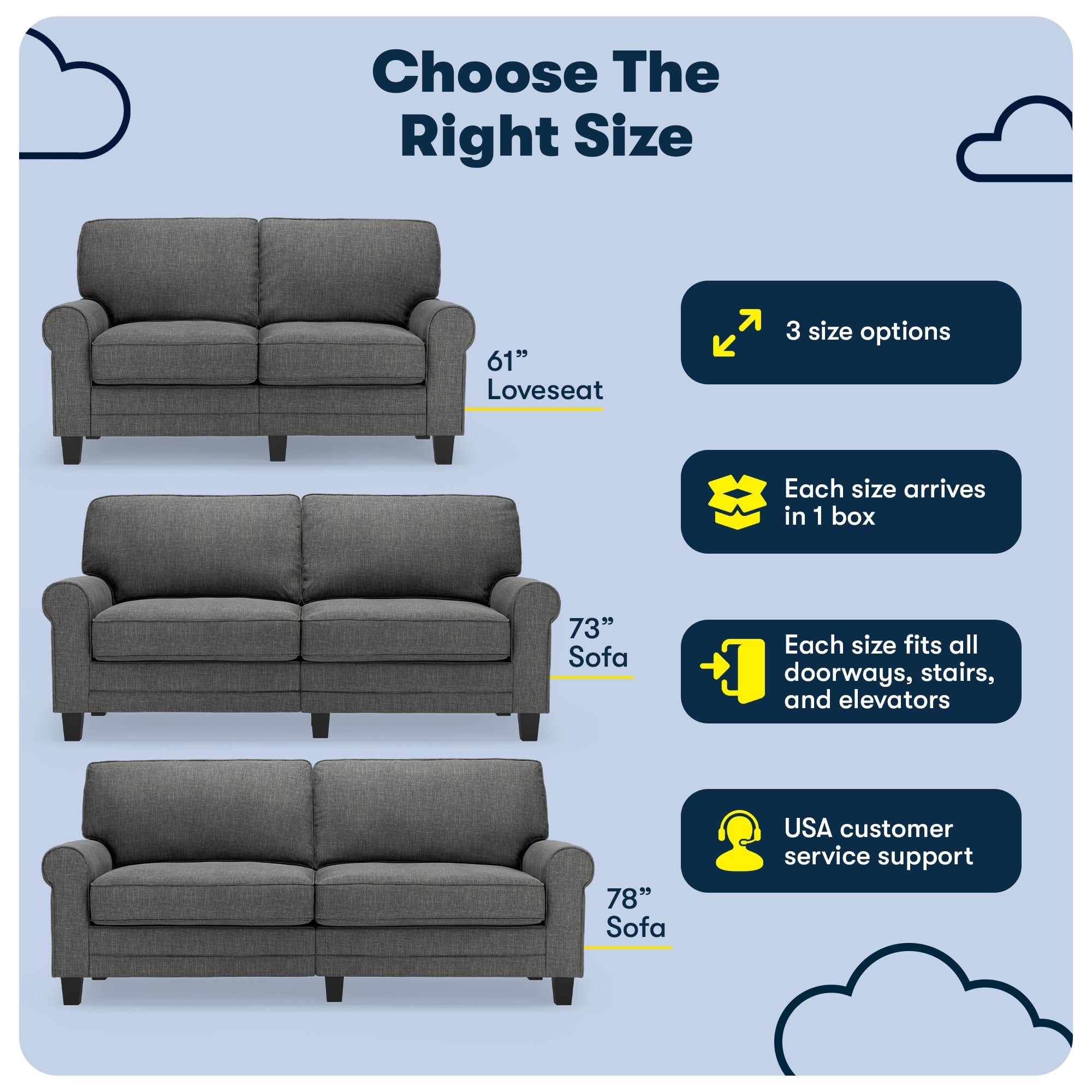 Serta Copenhagen 78 Rolled Arm Sofa, Easy Care Polyester, Soft Pillow Back, Pocket Coil Seat Cushions