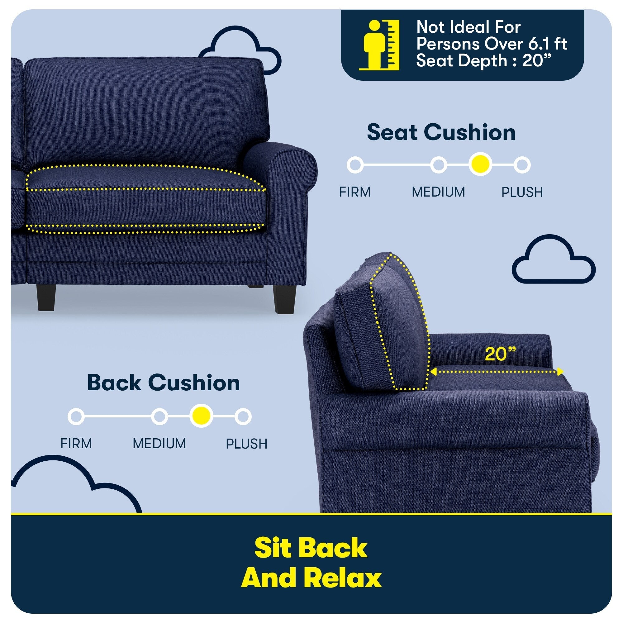 Serta Copenhagen 78 Rolled Arm Sofa, Easy Care Polyester, Soft Pillow Back, Pocket Coil Seat Cushions