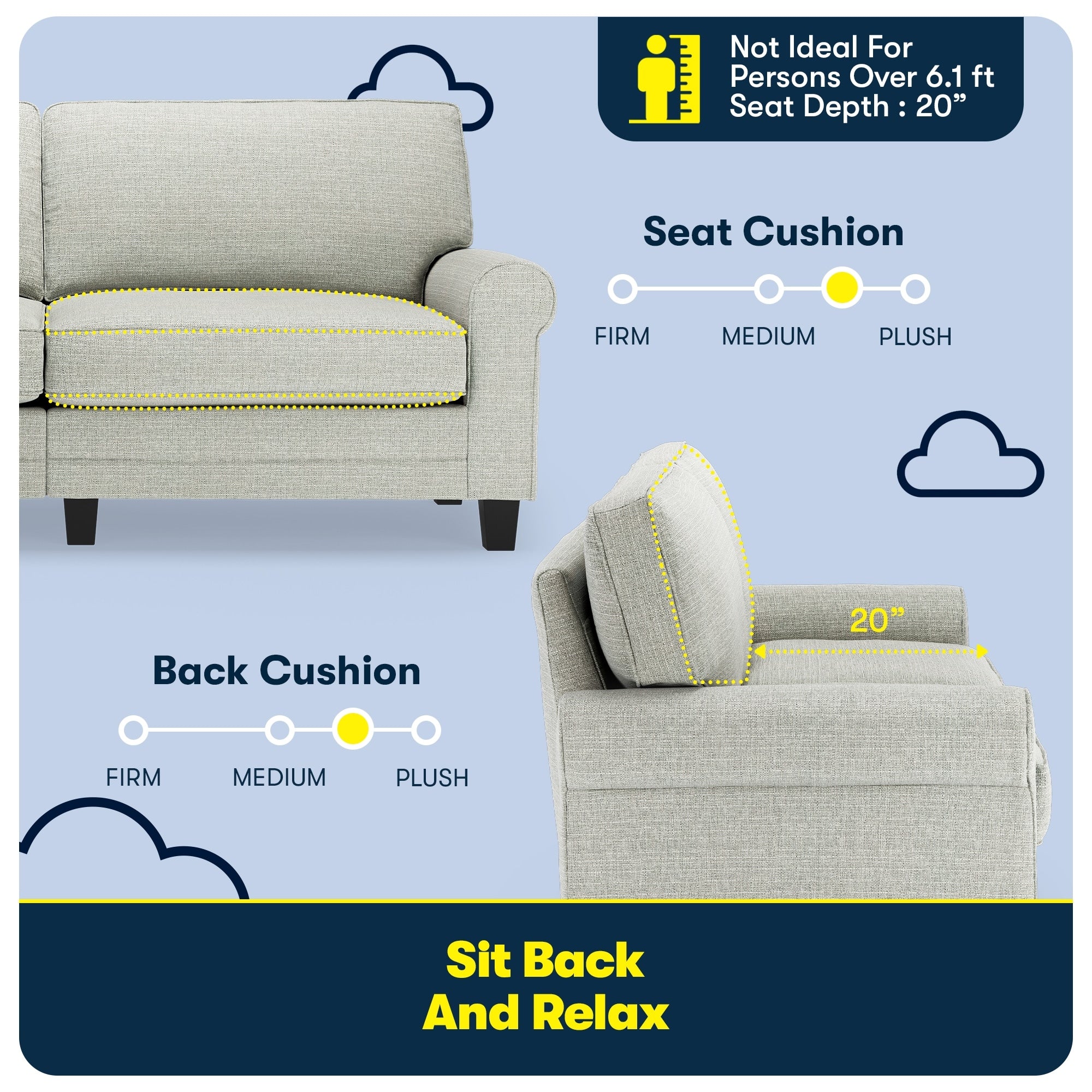 Serta Copenhagen 78 Rolled Arm Sofa, Easy Care Polyester, Soft Pillow Back, Pocket Coil Seat Cushions