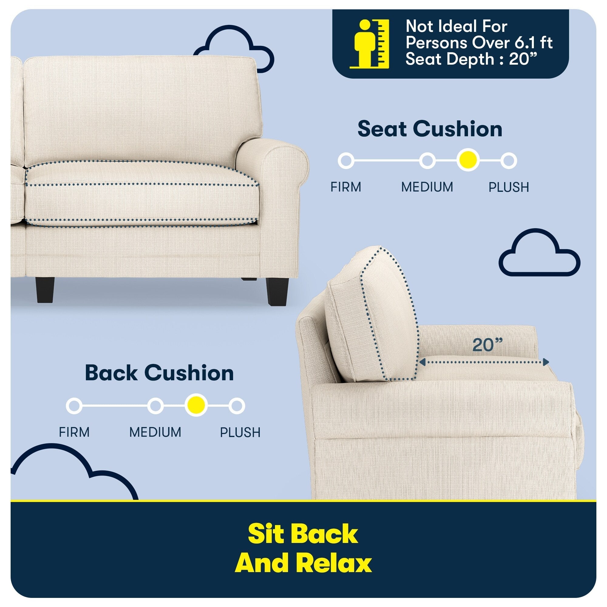 Serta Copenhagen 78 Rolled Arm Sofa, Easy Care Polyester, Soft Pillow Back, Pocket Coil Seat Cushions