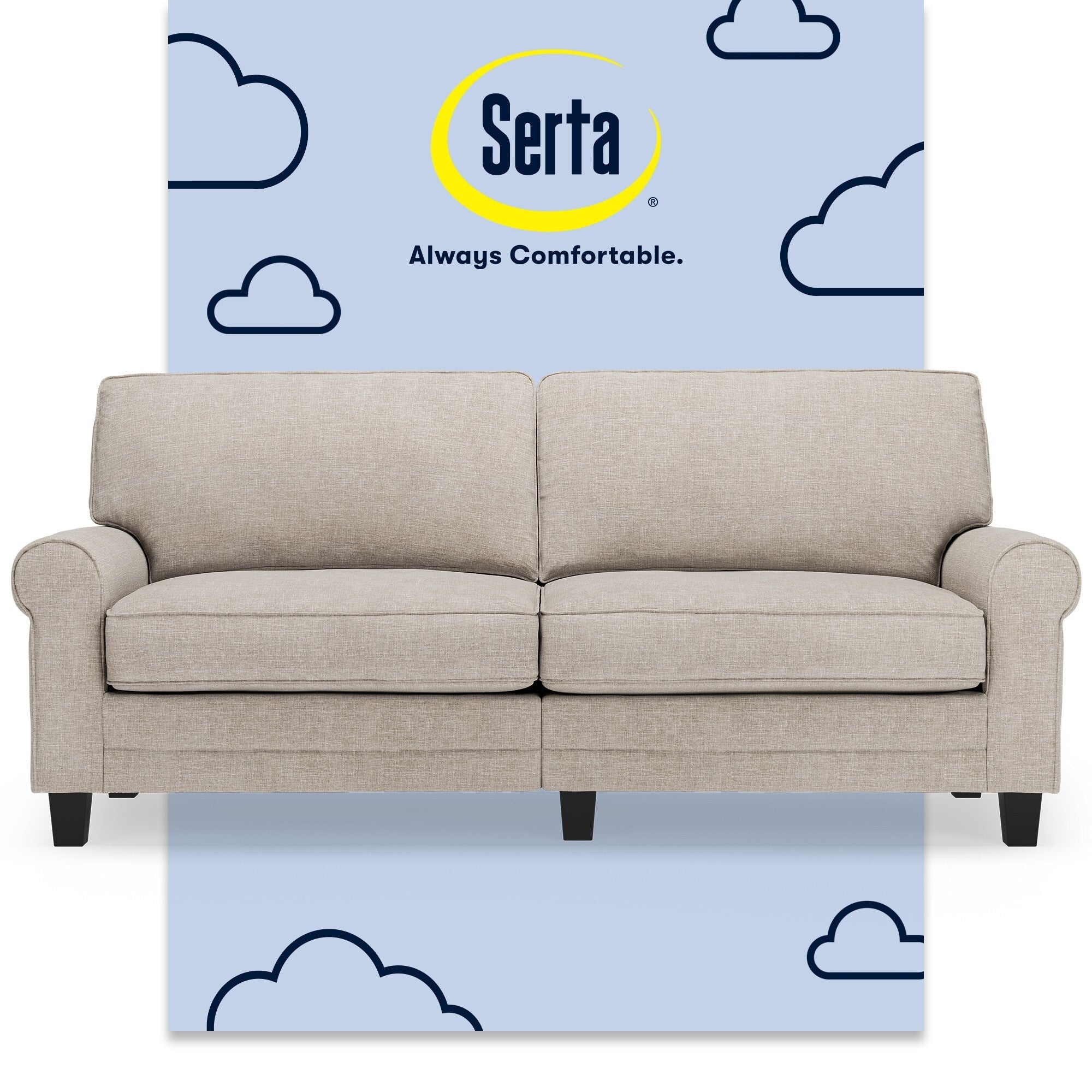 Serta Copenhagen 78 Rolled Arm Sofa, Easy Care Polyester, Soft Pillow Back, Pocket Coil Seat Cushions