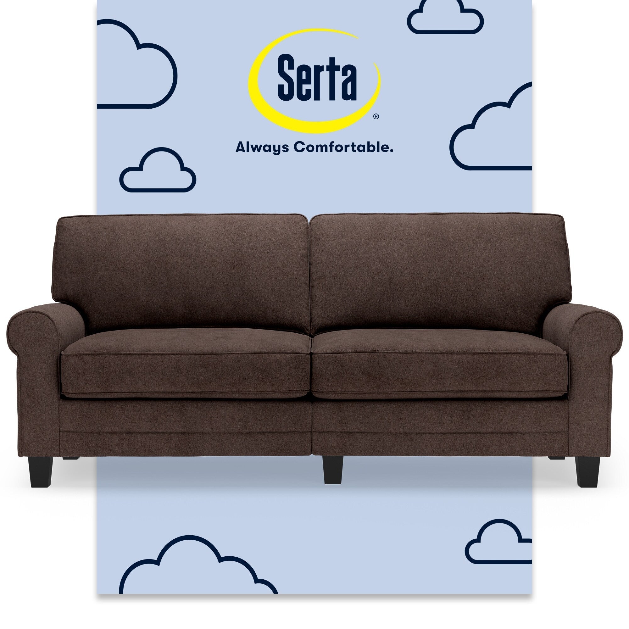 Serta Copenhagen 78 Rolled Arm Sofa, Easy Care Polyester, Soft Pillow Back, Pocket Coil Seat Cushions