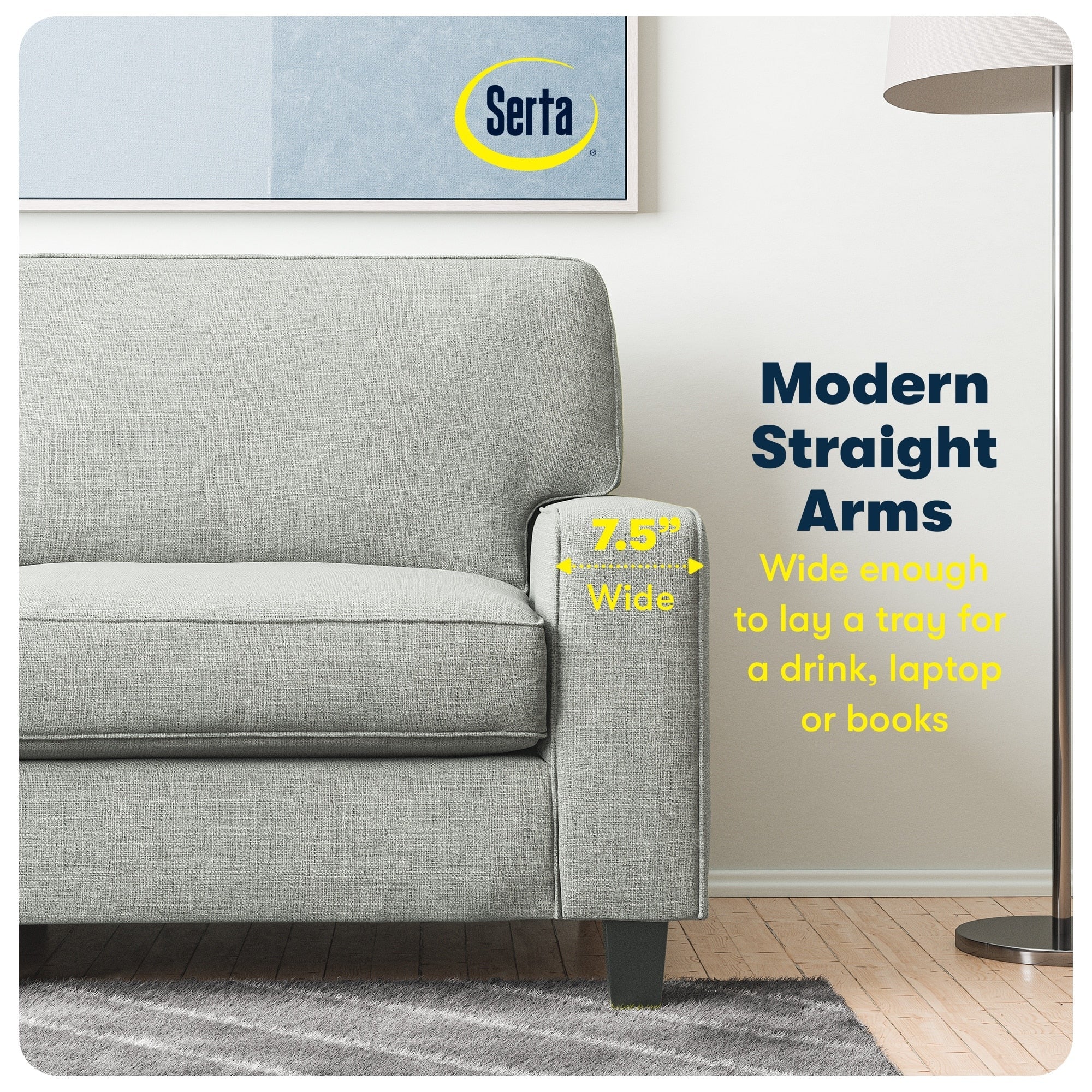 Serta Palisades 73 Track Arm Sofa, Easy Care Polyester, Soft Pillow Back, Pocket Coil Seat Cushions