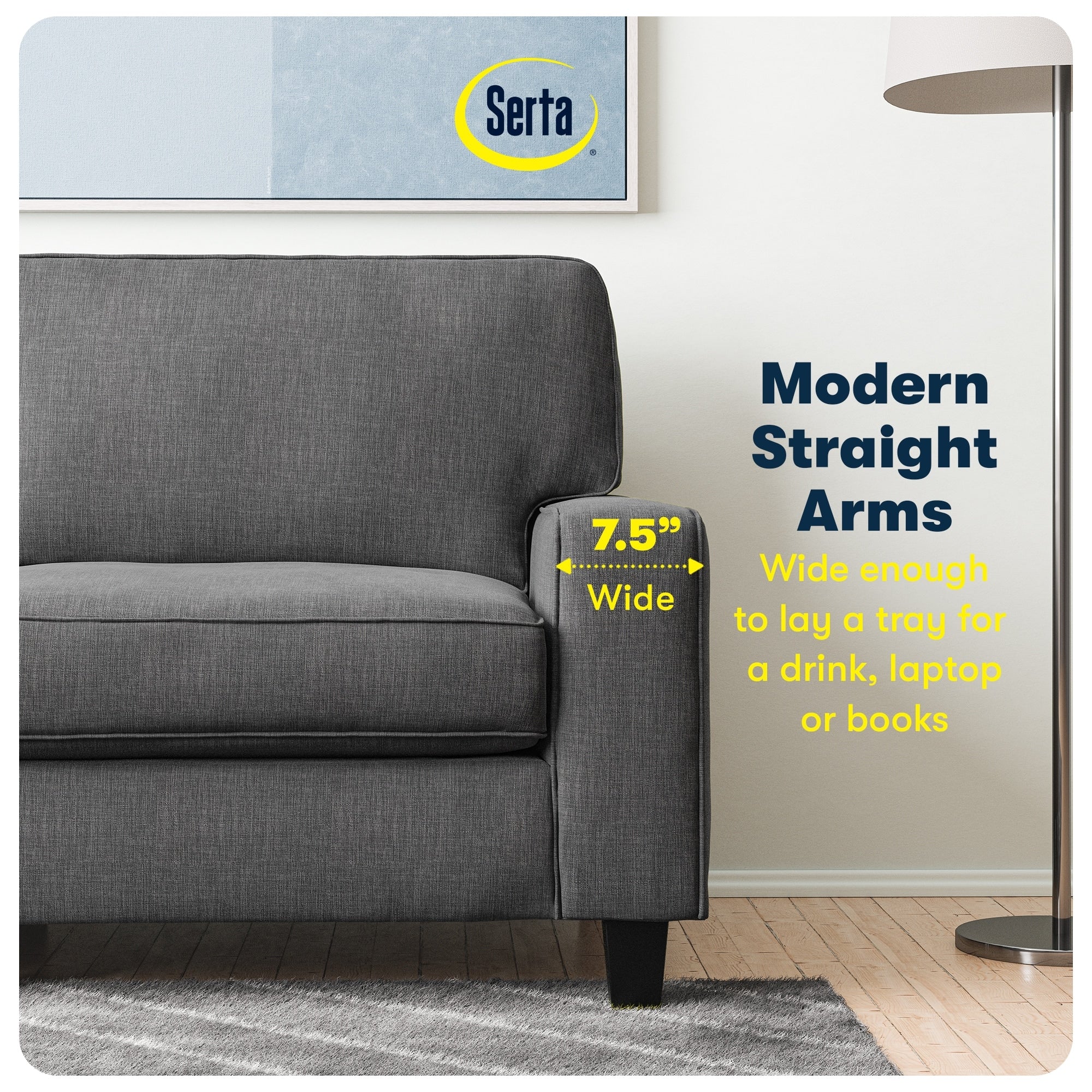 Serta Palisades 73 Track Arm Sofa, Easy Care Polyester, Soft Pillow Back, Pocket Coil Seat Cushions