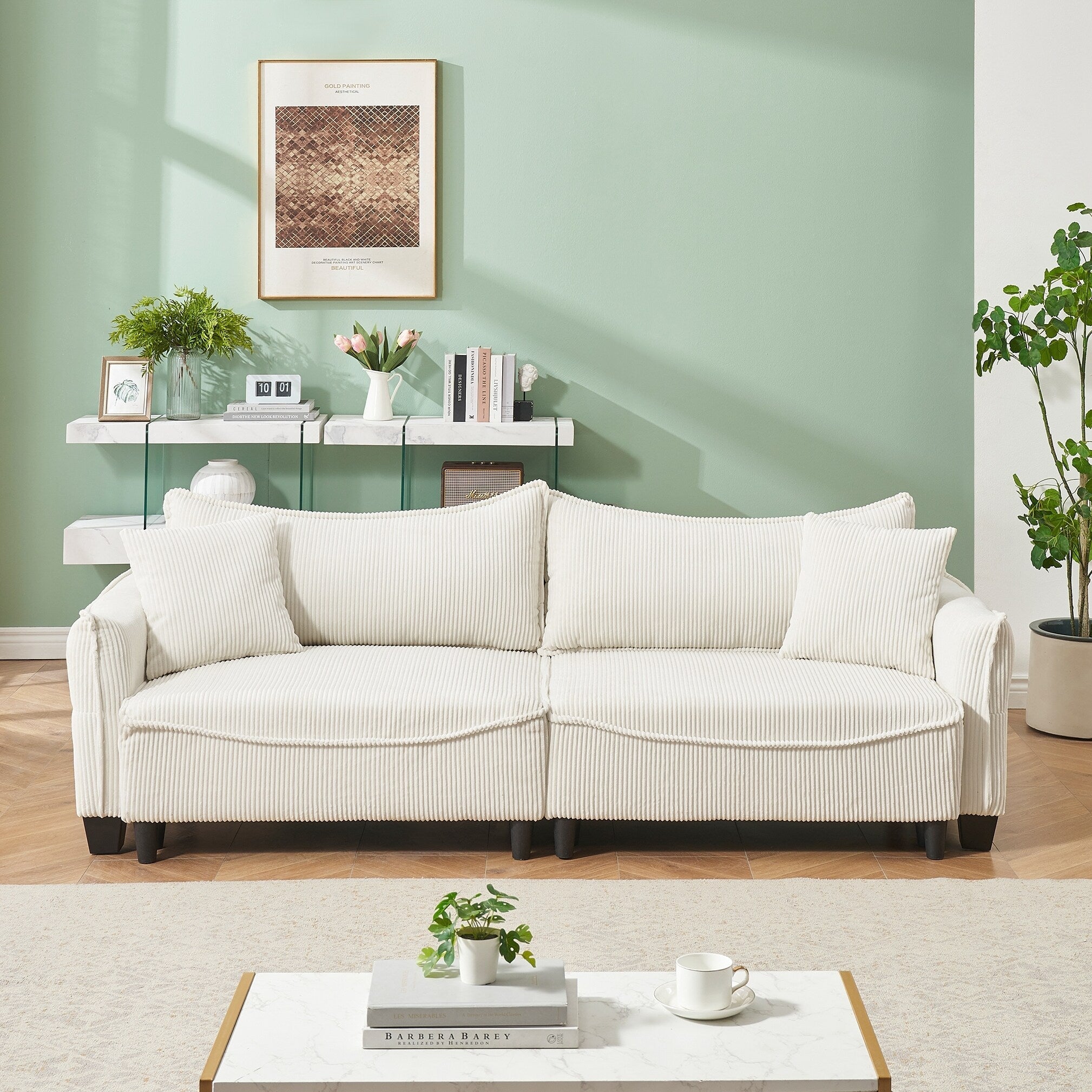 Sofa can be Converted into A Sofa Bed with Two Throw Pillows