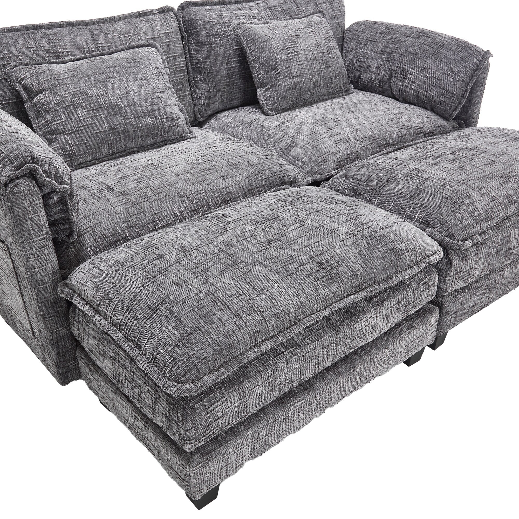 Solid Construction, the Overall Structure of the Sofa is Stable, Two Foot Stools and Two-seat Sofa with Side Pockets