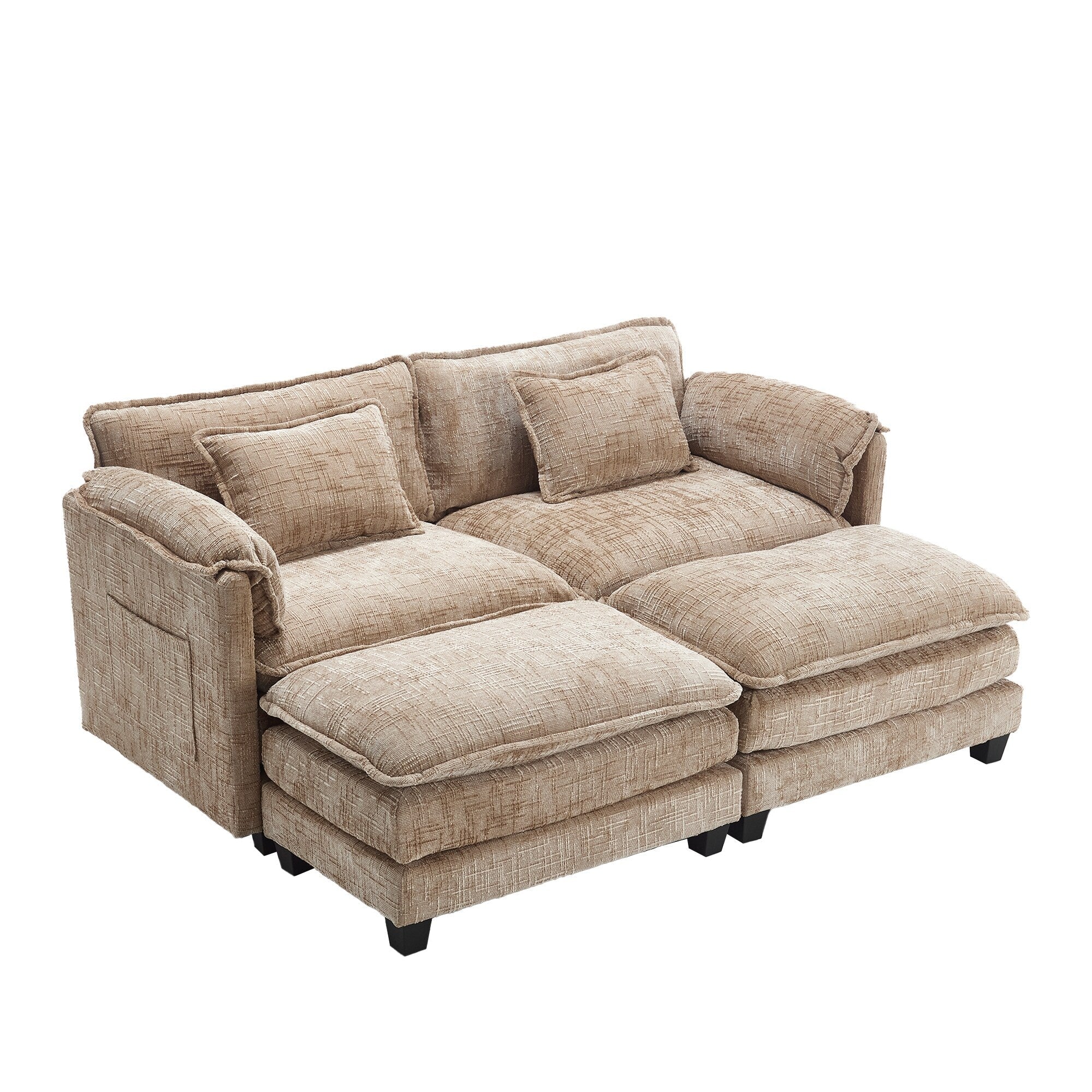 Solid Construction, the Overall Structure of the Sofa is Stable, Two Foot Stools and Two-seat Sofa with Side Pockets