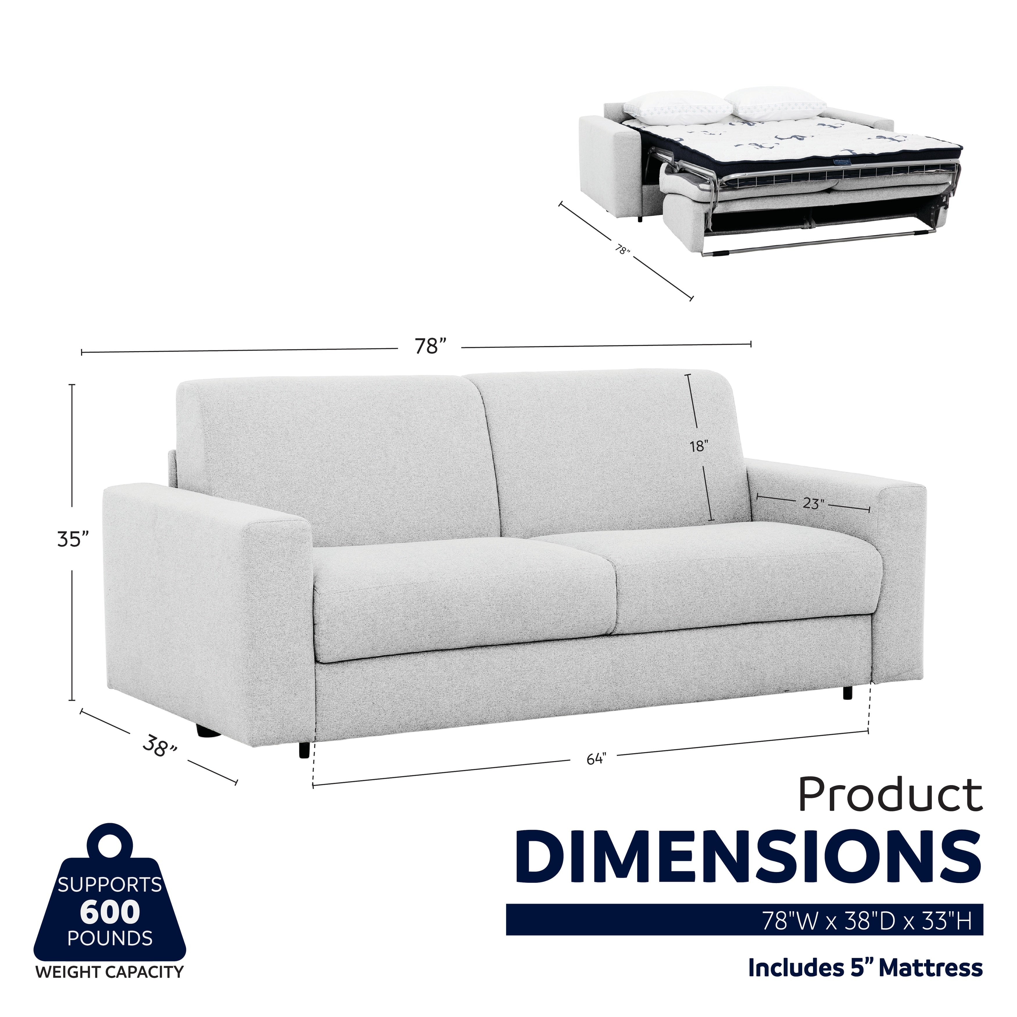 Stearns & FosterÂ® Giotto 78 in. Full Sleeper Sofa with Memory Foam Mattress
