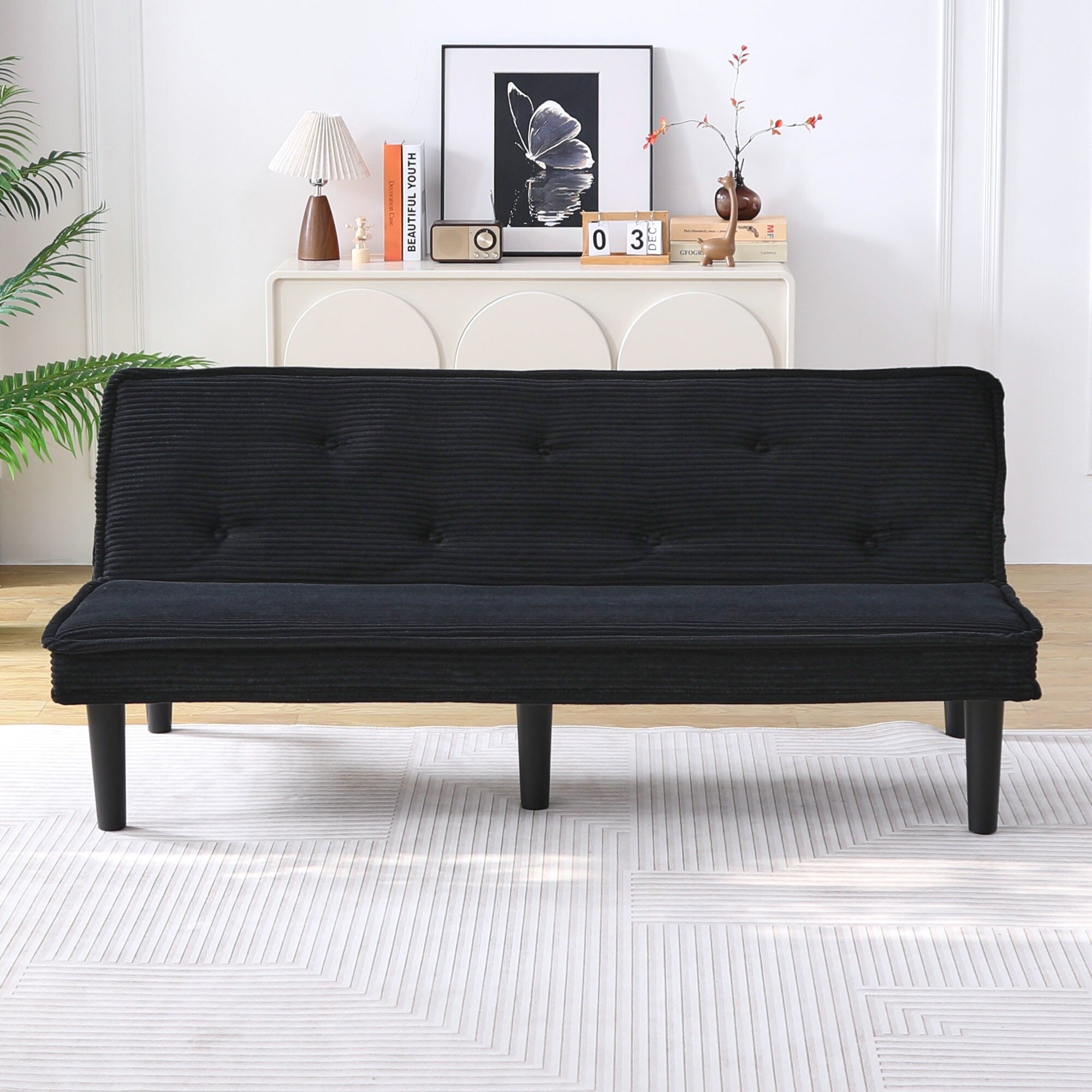 This 66-inch corduroy sofa bed can flexibly adapt to the living room, apartment and bedroom