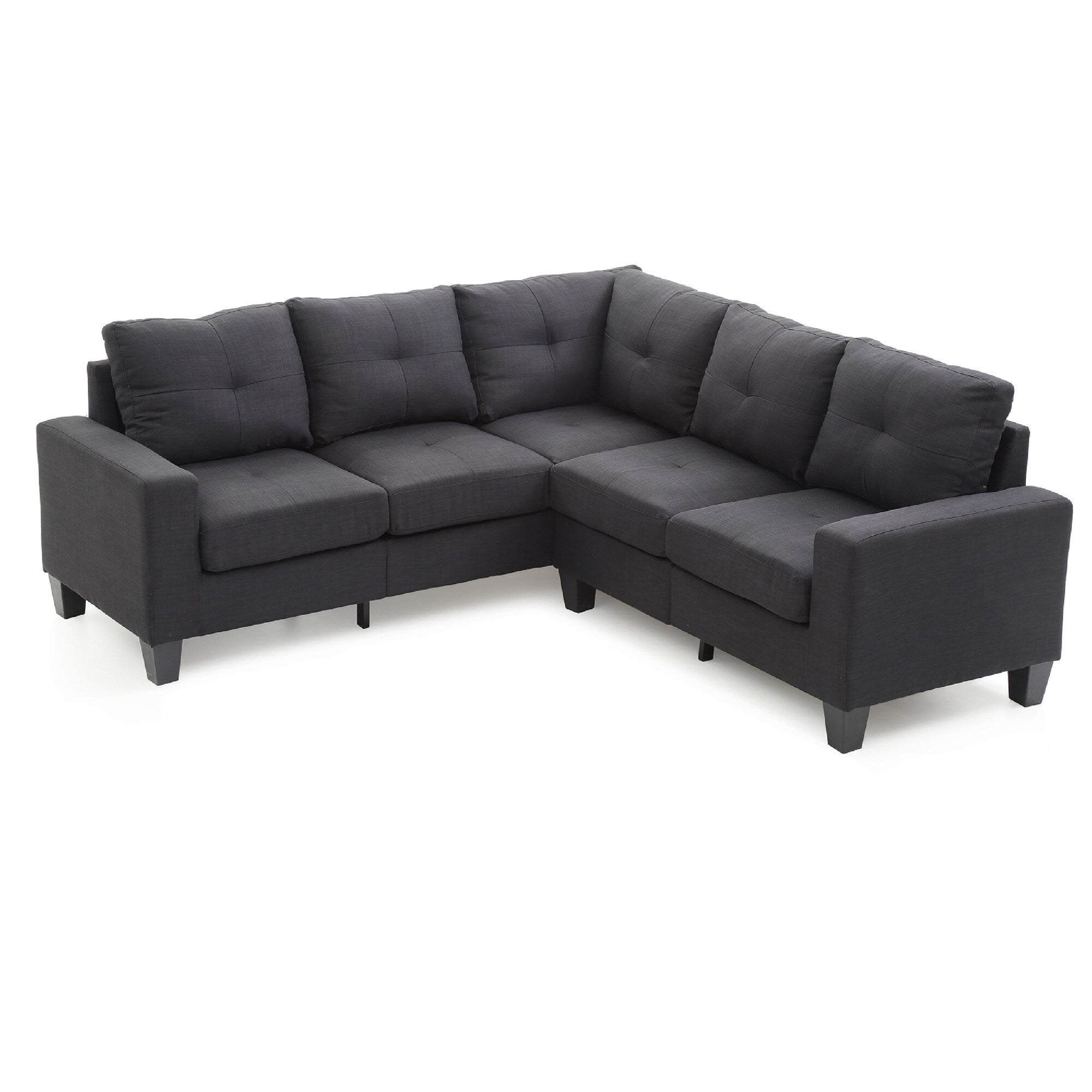 Tufted Twill L Shape Sectional Sofa - 82 - Black