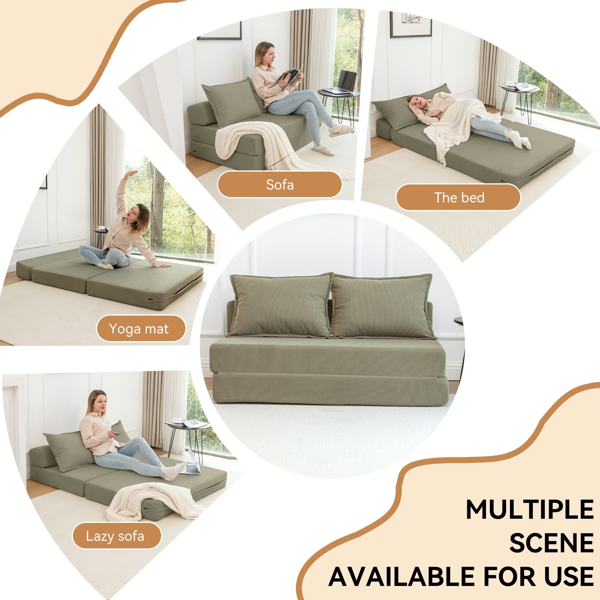 Twin Convertible Sleeper - Multi-Functional Folding Sofa Bed with Pillow & Adjustable Backrest, Ideal for Dorms/Guest Rooms