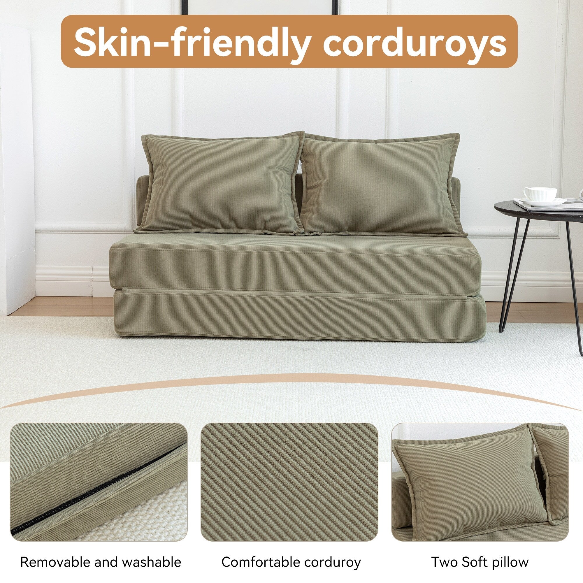 Twin Convertible Sleeper - Multi-Functional Folding Sofa Bed with Pillow & Adjustable Backrest, Ideal for Dorms/Guest Rooms