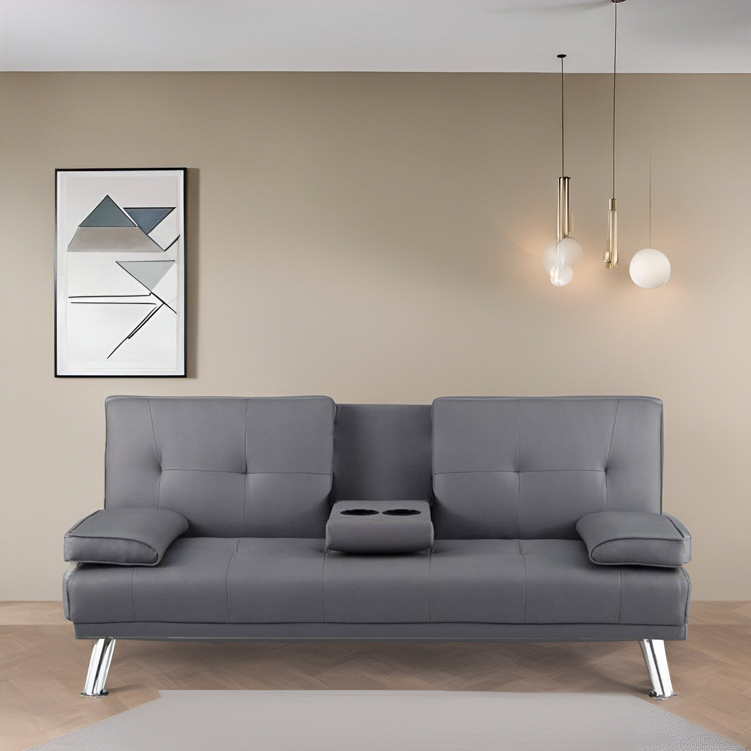 Ultimate Futon Sofa Collection: Futon Sofa with Armrest and Cupholders, Button Tufted Sofa with Wooden Legs