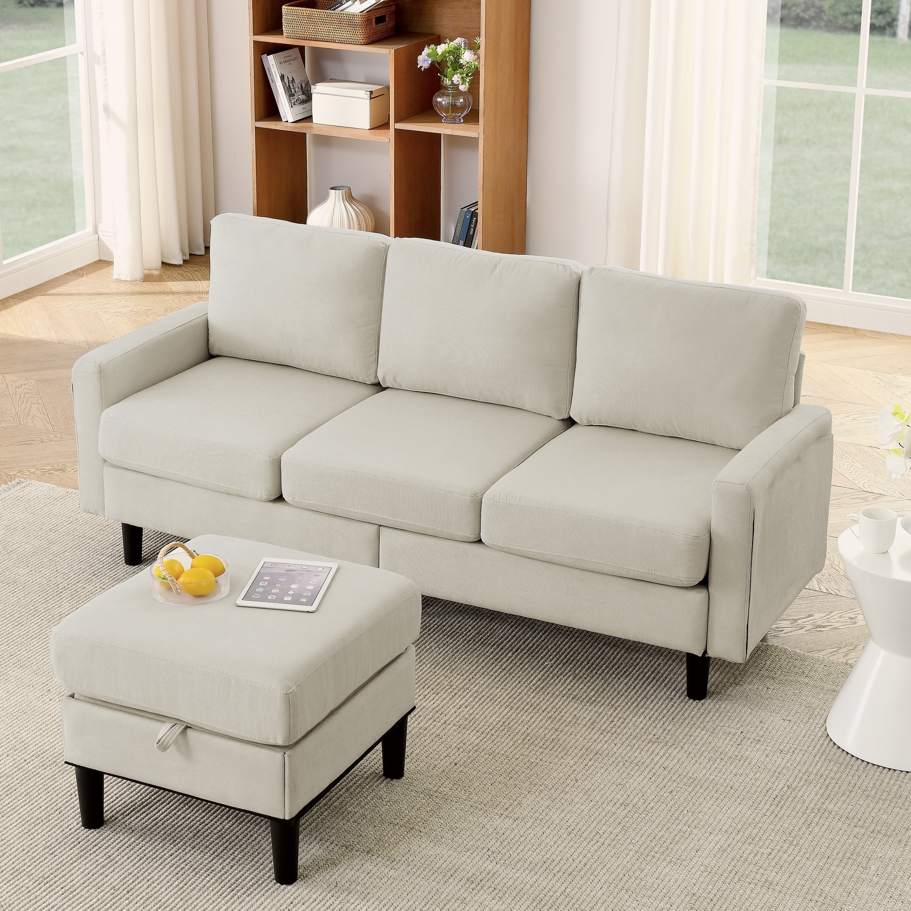 Upholstered Sectional Sofa Couch with Ottoman