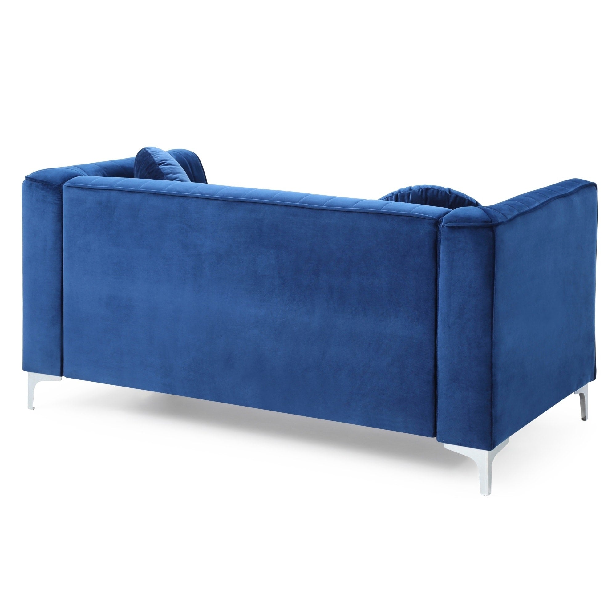 Velvet Microsuede Channel Tufted Loveseat with Throw Pillows - 65 - Blue