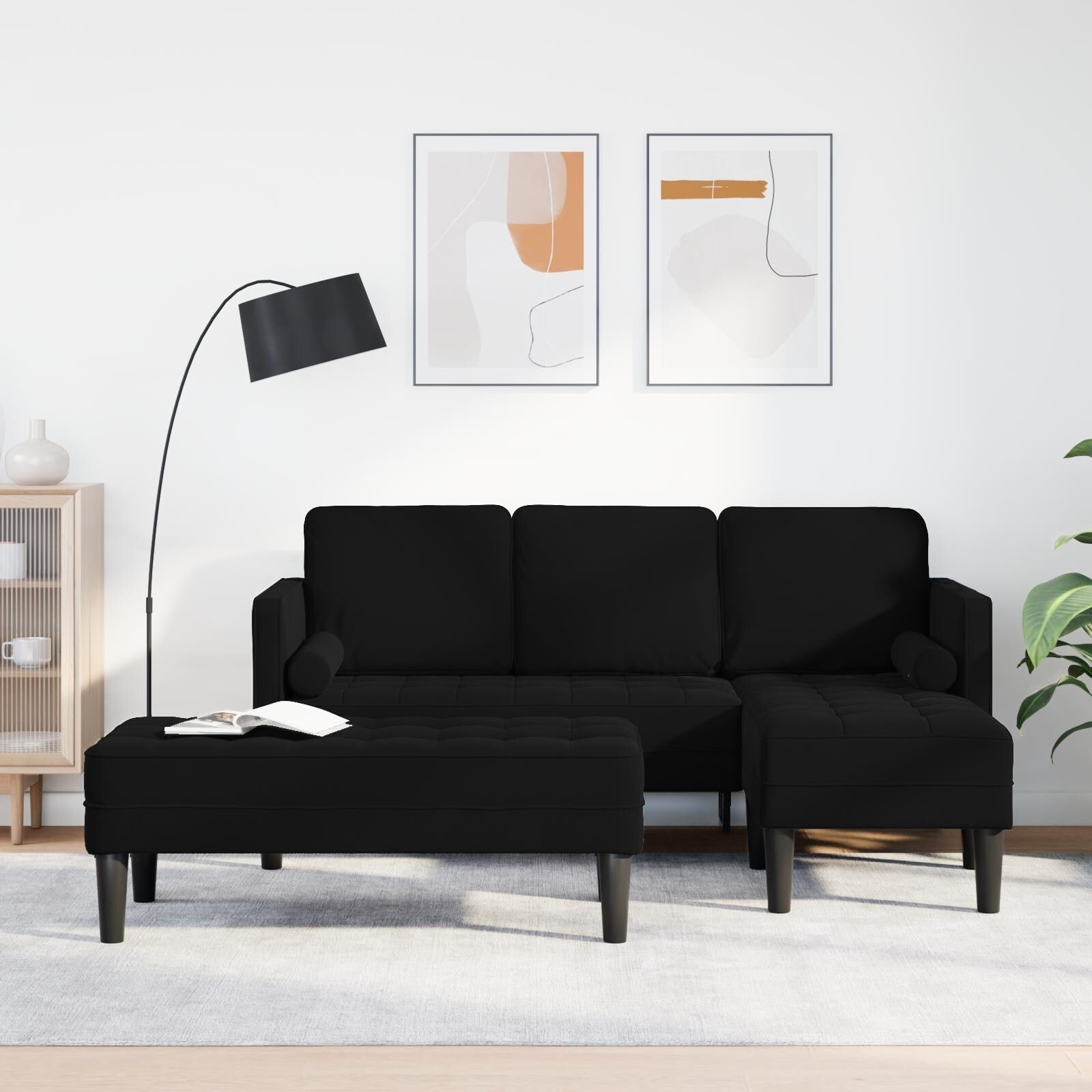 vidaXL Garden Sofa L-Shaped Black/Dark Grey/Light Grey Velvet - 68.1 x 51.6 x 26.4